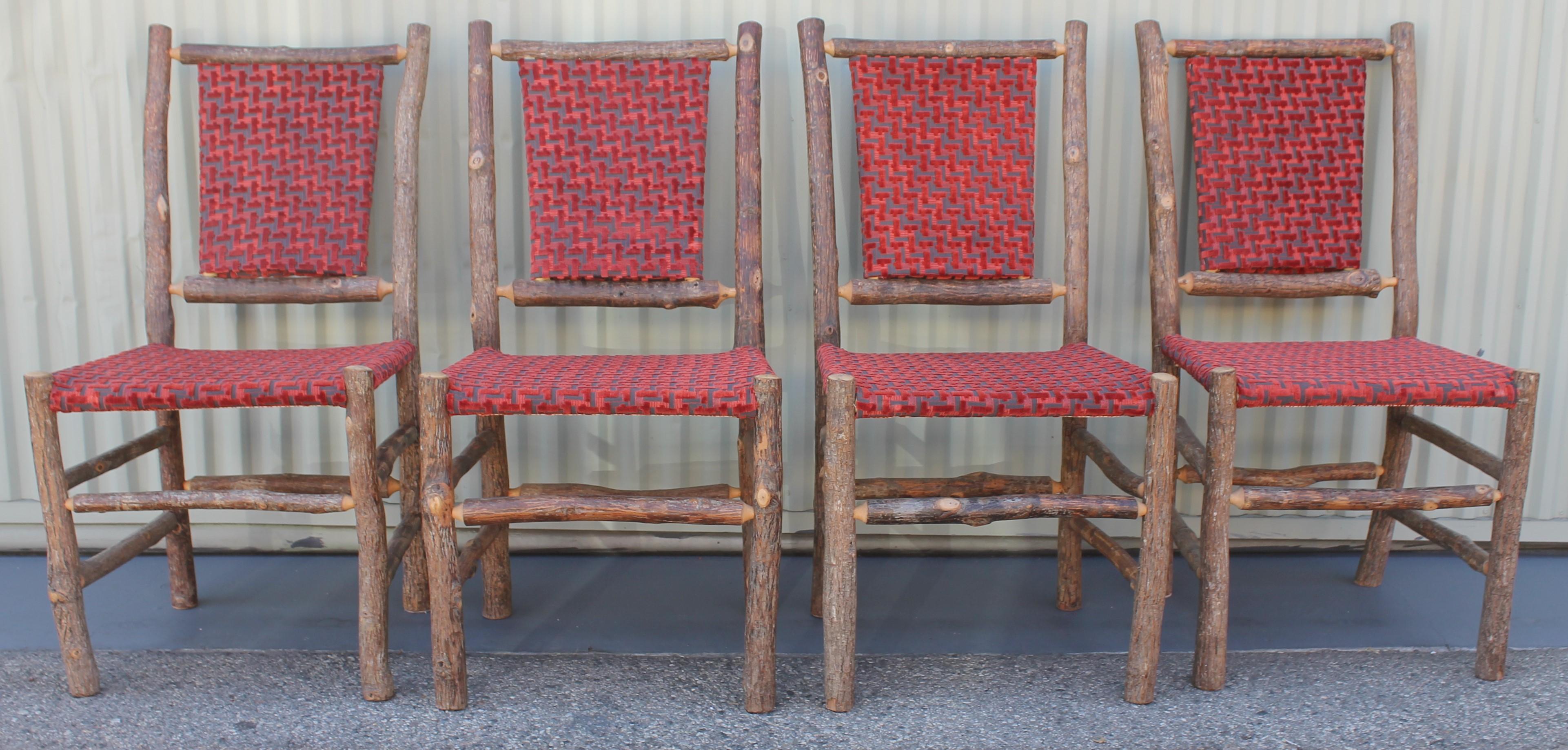 Hand-Crafted Old Hickory Chairs Upholstered Seat and Backs or Set of Four