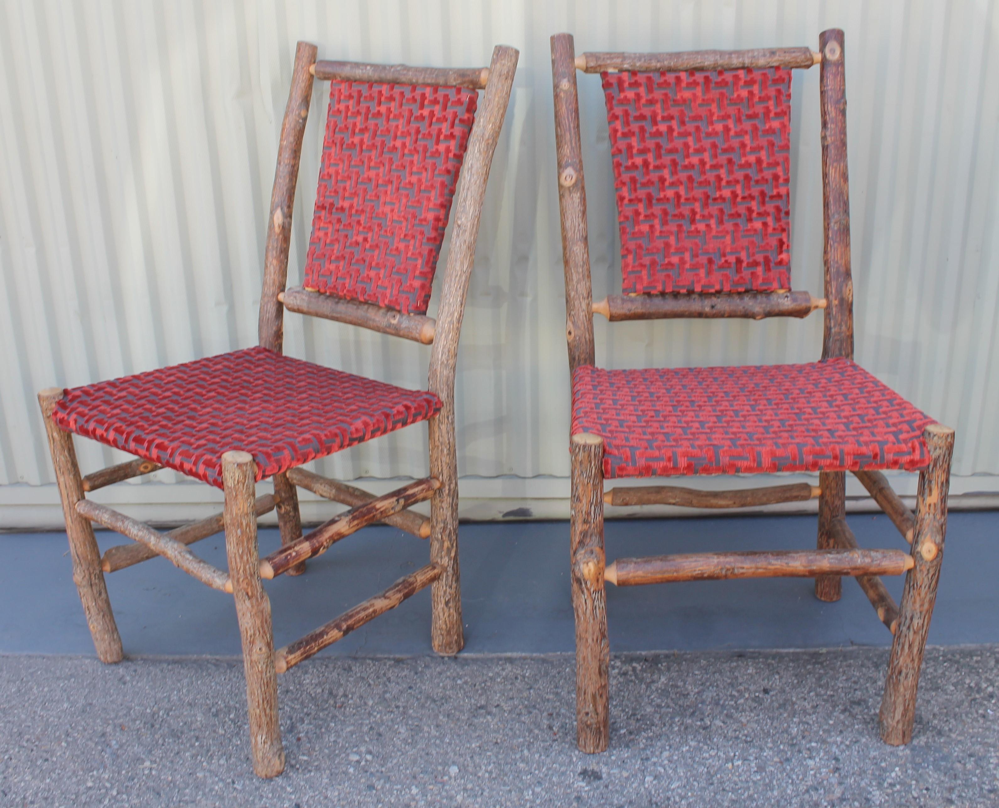 Old Hickory Chairs Upholstered Seat and Backs or Set of Four In Excellent Condition In Los Angeles, CA