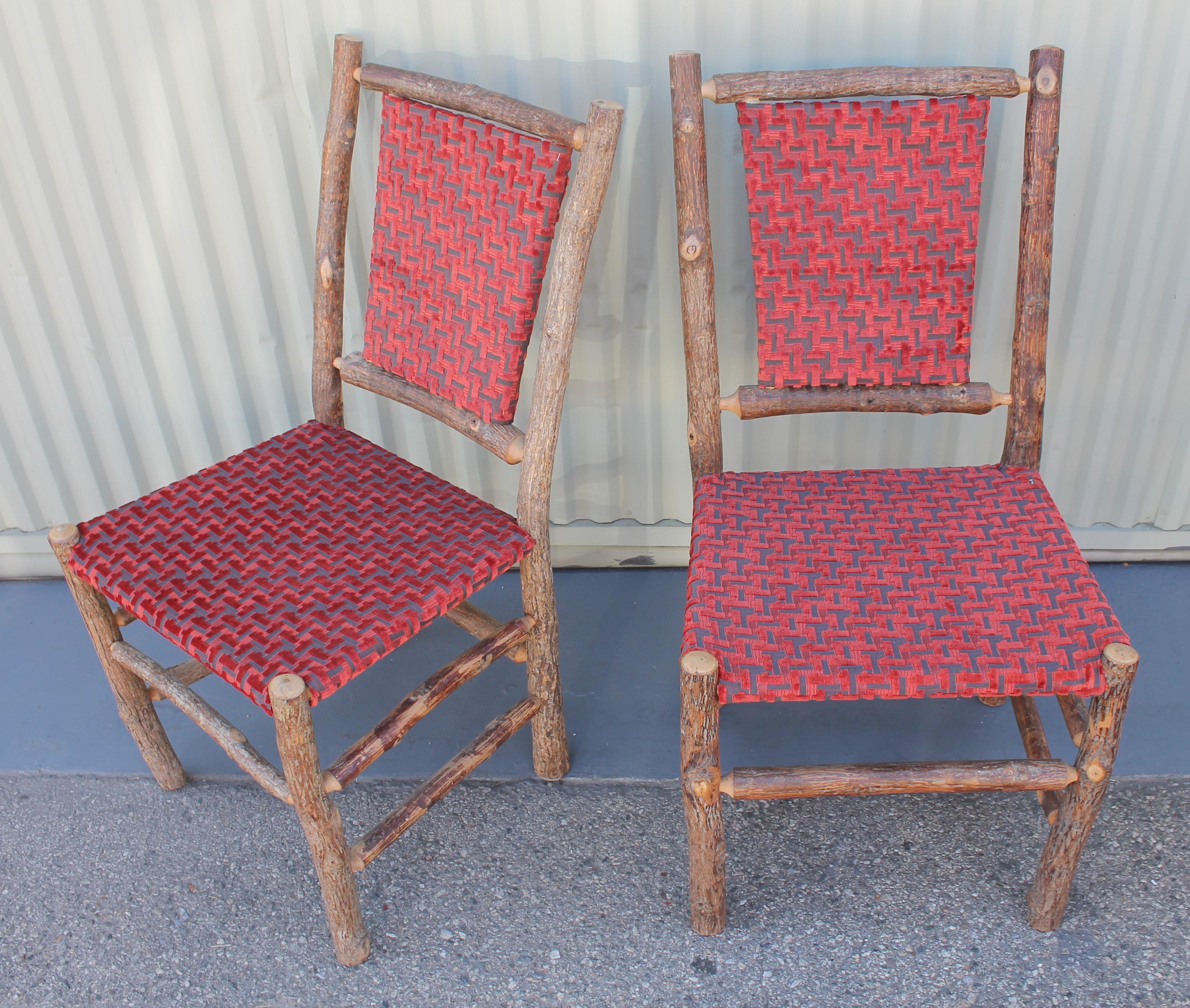 Mid-20th Century Old Hickory Chairs Upholstered Seat and Backs or Set of Four