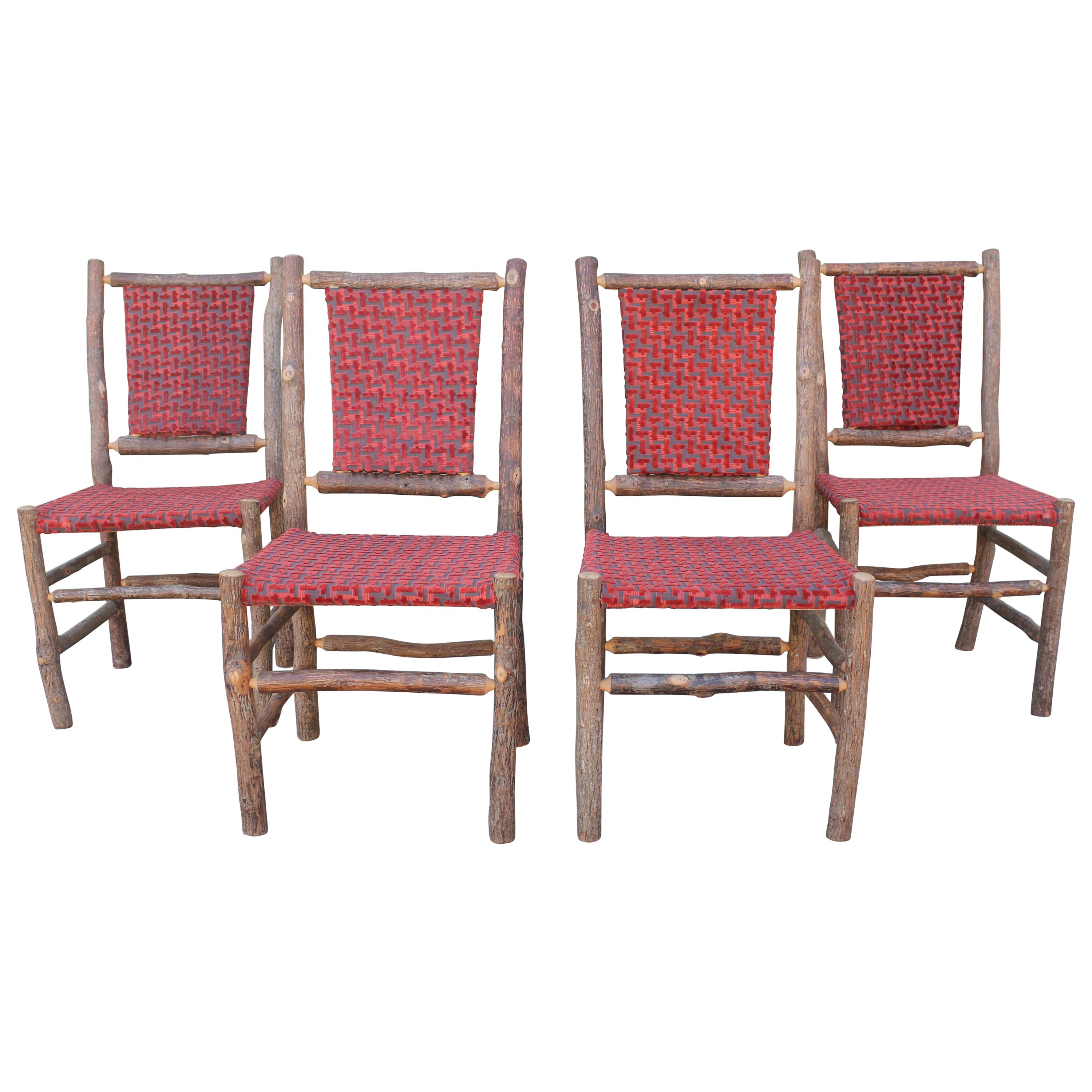 Old Hickory Chairs Upholstered Seat and Backs or Set of Four