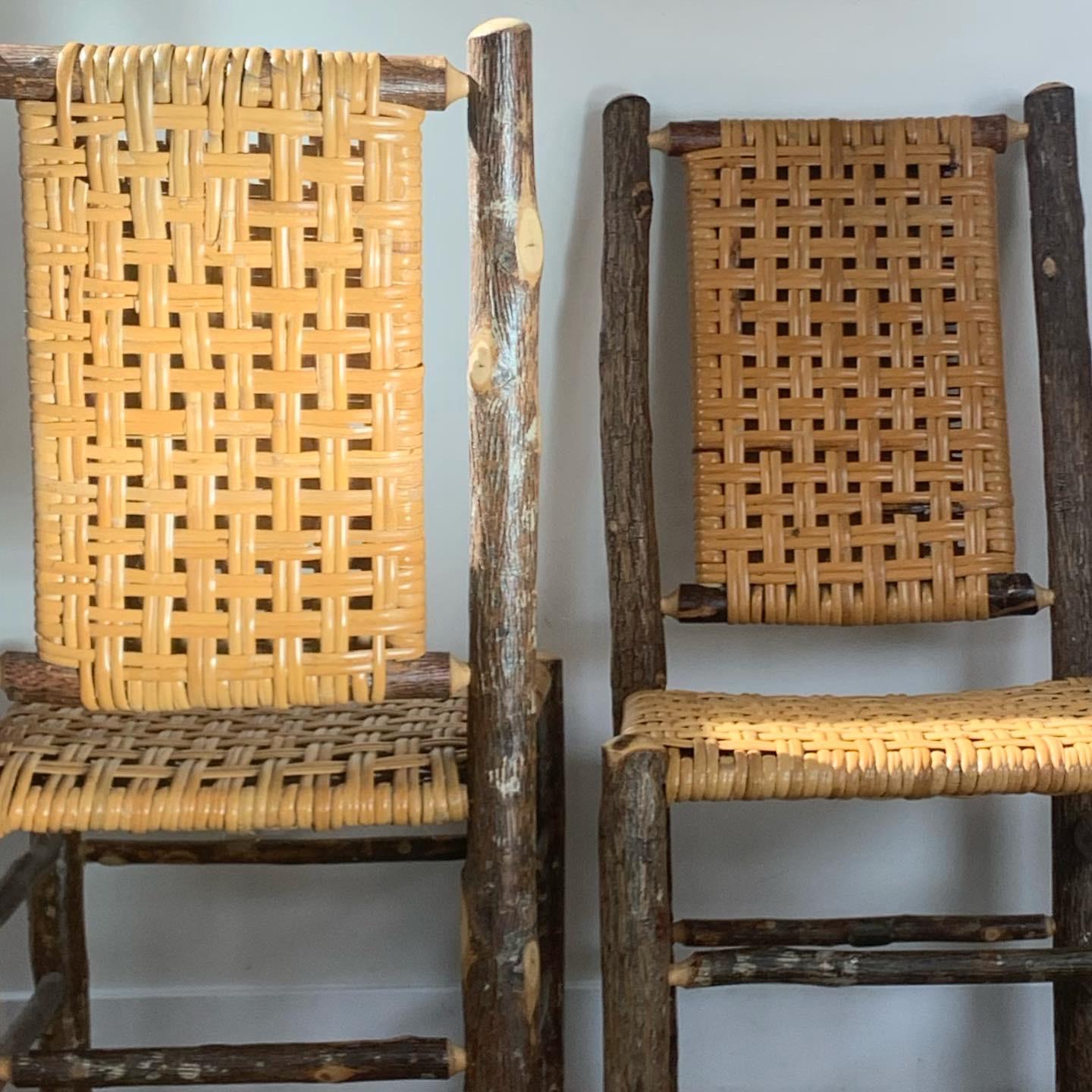 Old Hickory Chairs with Raw Wood and Caning, Signed, circa 1940s 1