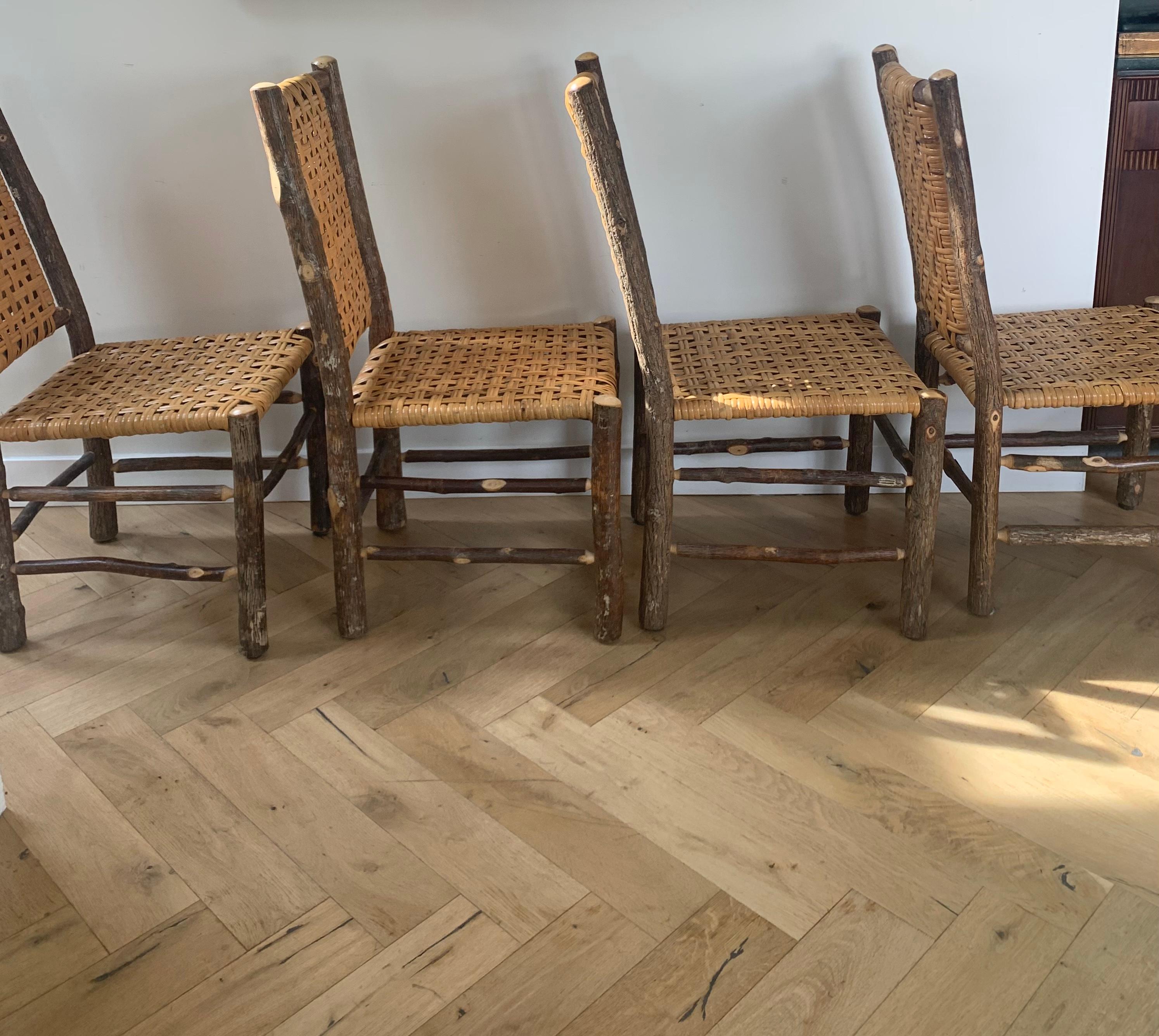 Old Hickory Chairs with Raw Wood and Caning, Signed, circa 1940s 4
