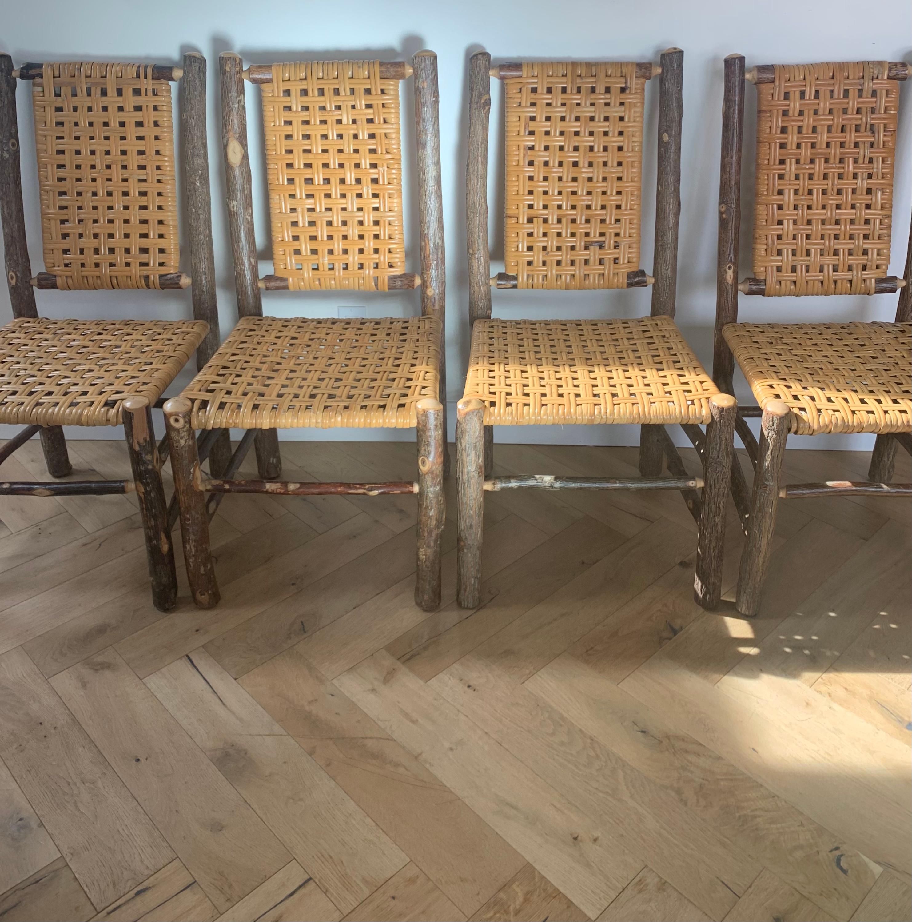 Old Hickory Chairs with Raw Wood and Caning, Signed, circa 1940s 5
