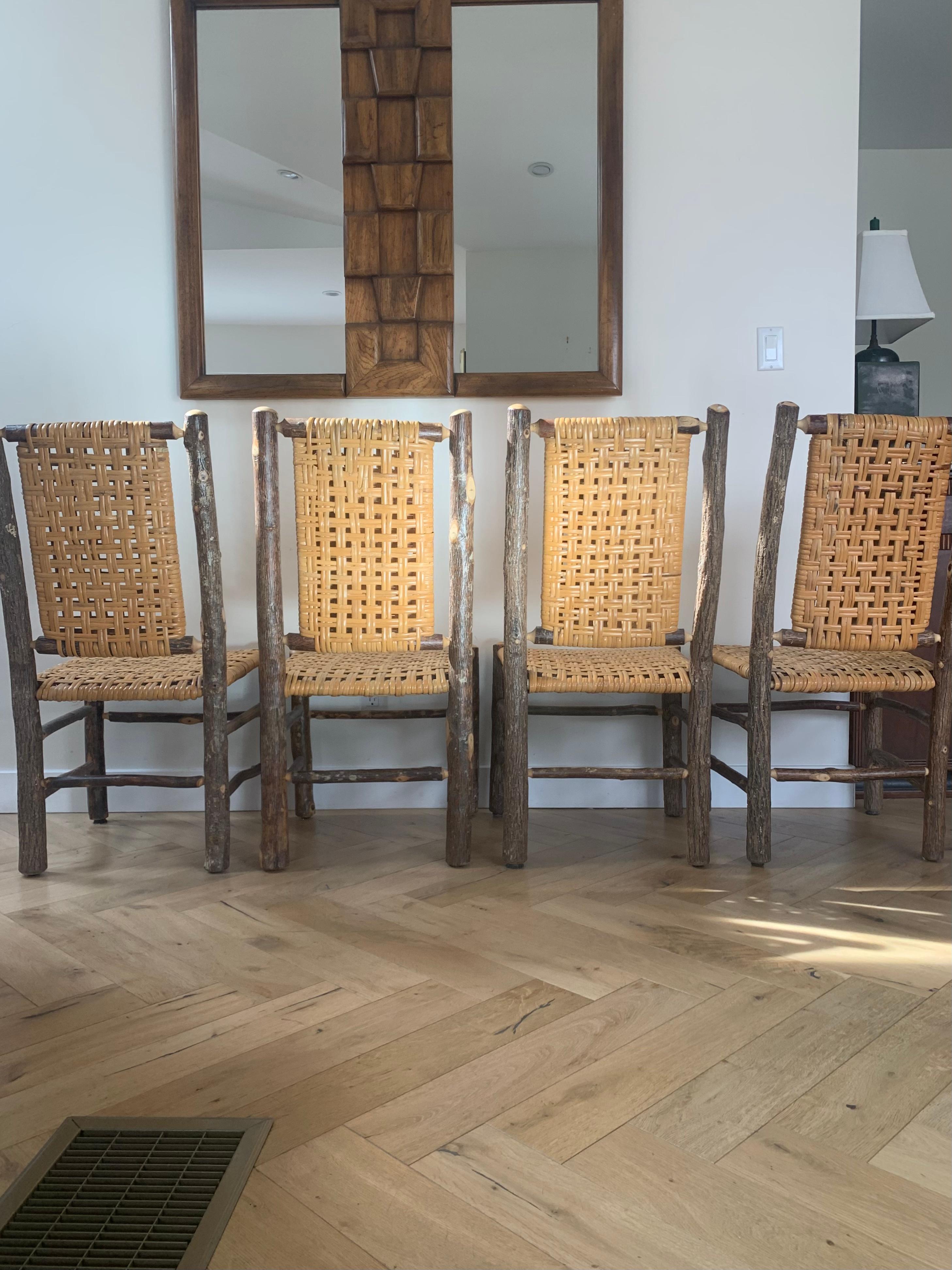 Old Hickory Chairs with Raw Wood and Caning, Signed, circa 1940s 6