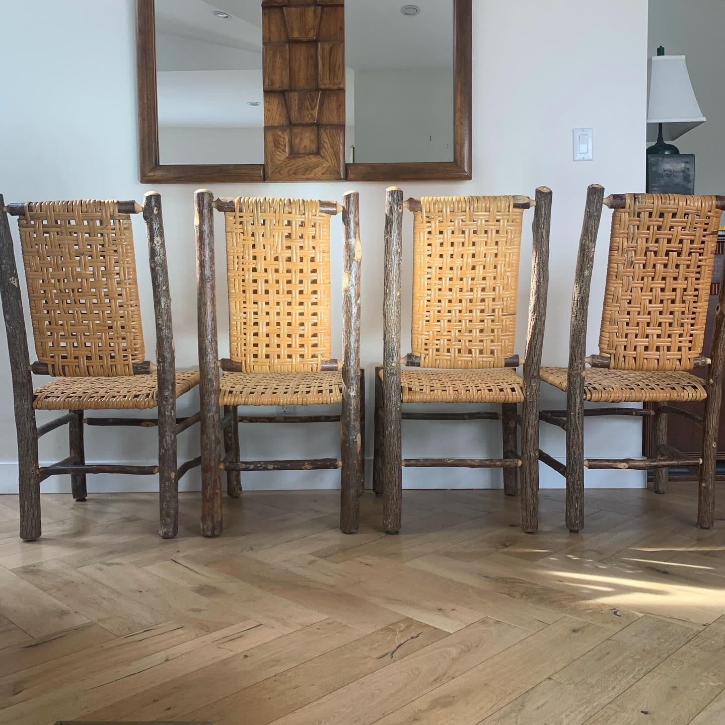 Old Hickory Chairs with Raw Wood and Caning, Signed, circa 1940s 7