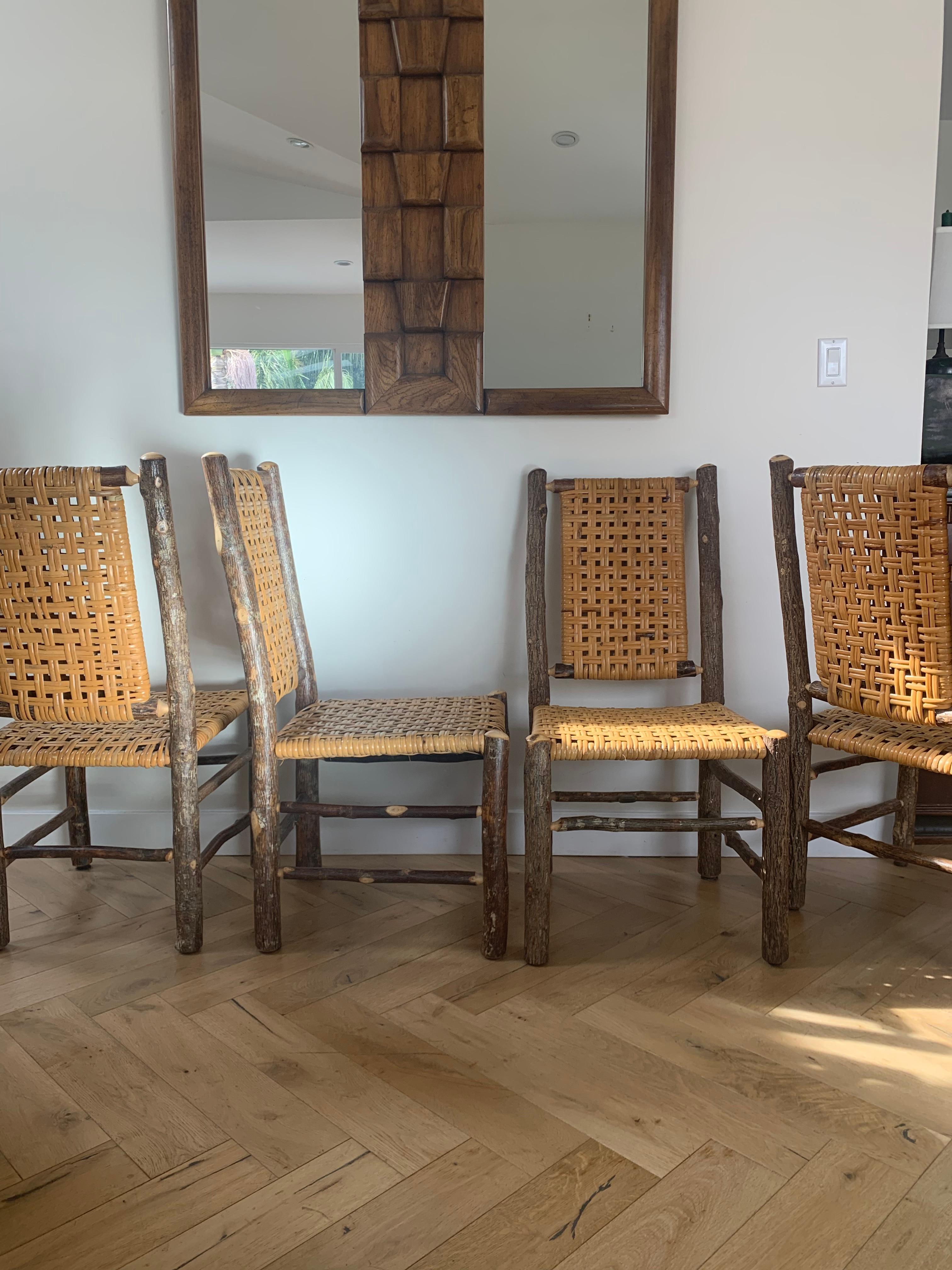 Old Hickory Chairs with Raw Wood and Caning, Signed, circa 1940s 9