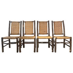 Old Hickory Chairs with Raw Wood and Caning, Signed, circa 1940s