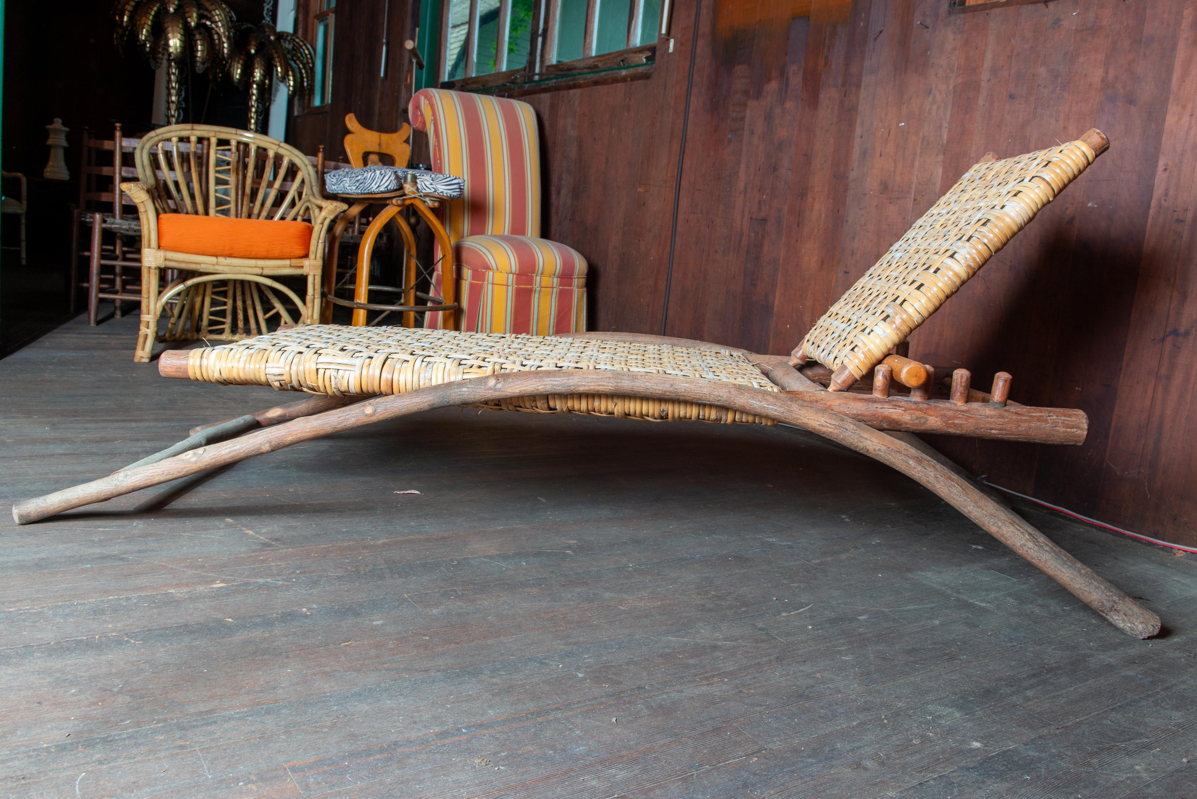 Old Hickory Chaise Lounge, Signed In Good Condition For Sale In Stamford, CT