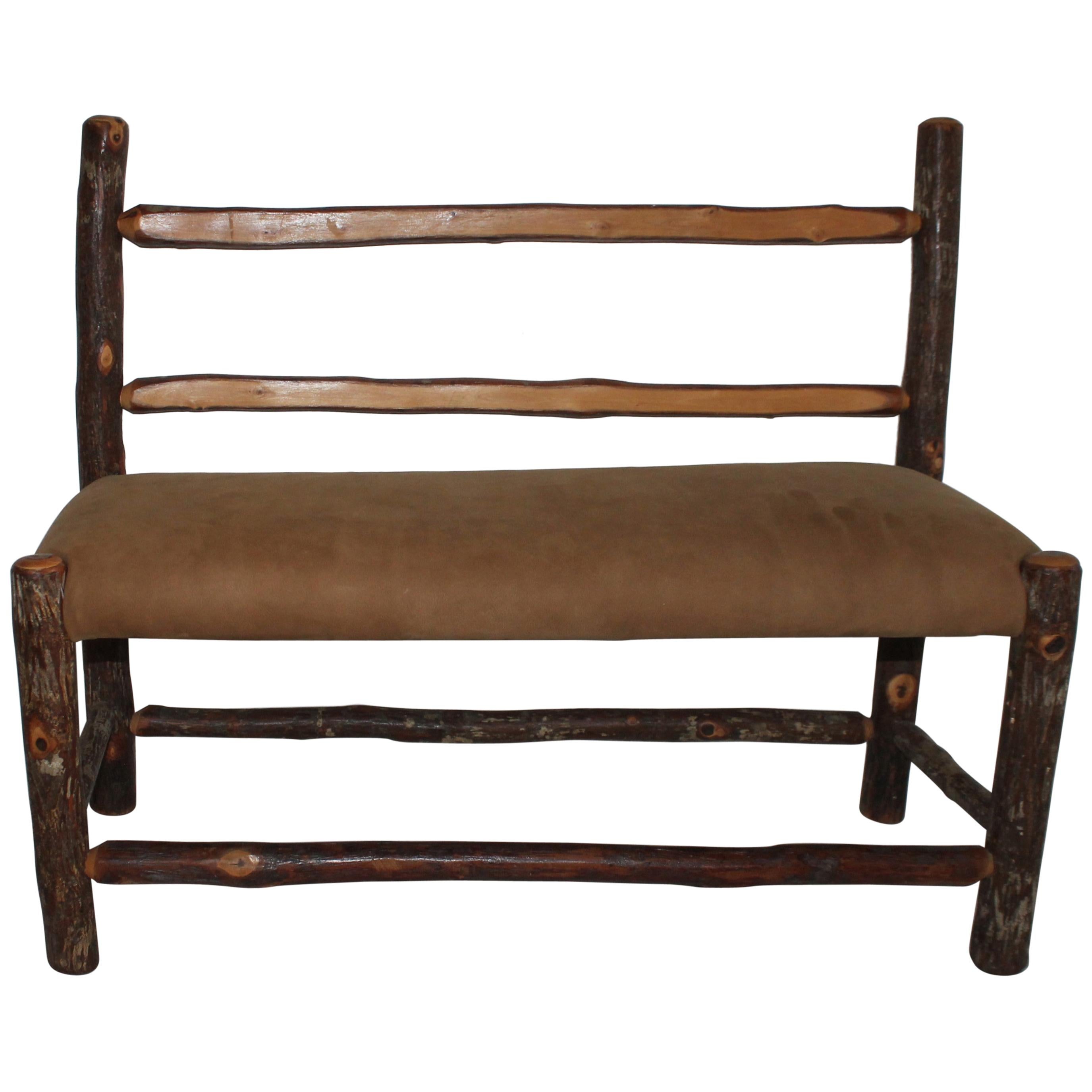Old Hickory Child's Bench With Suede Seat For Sale