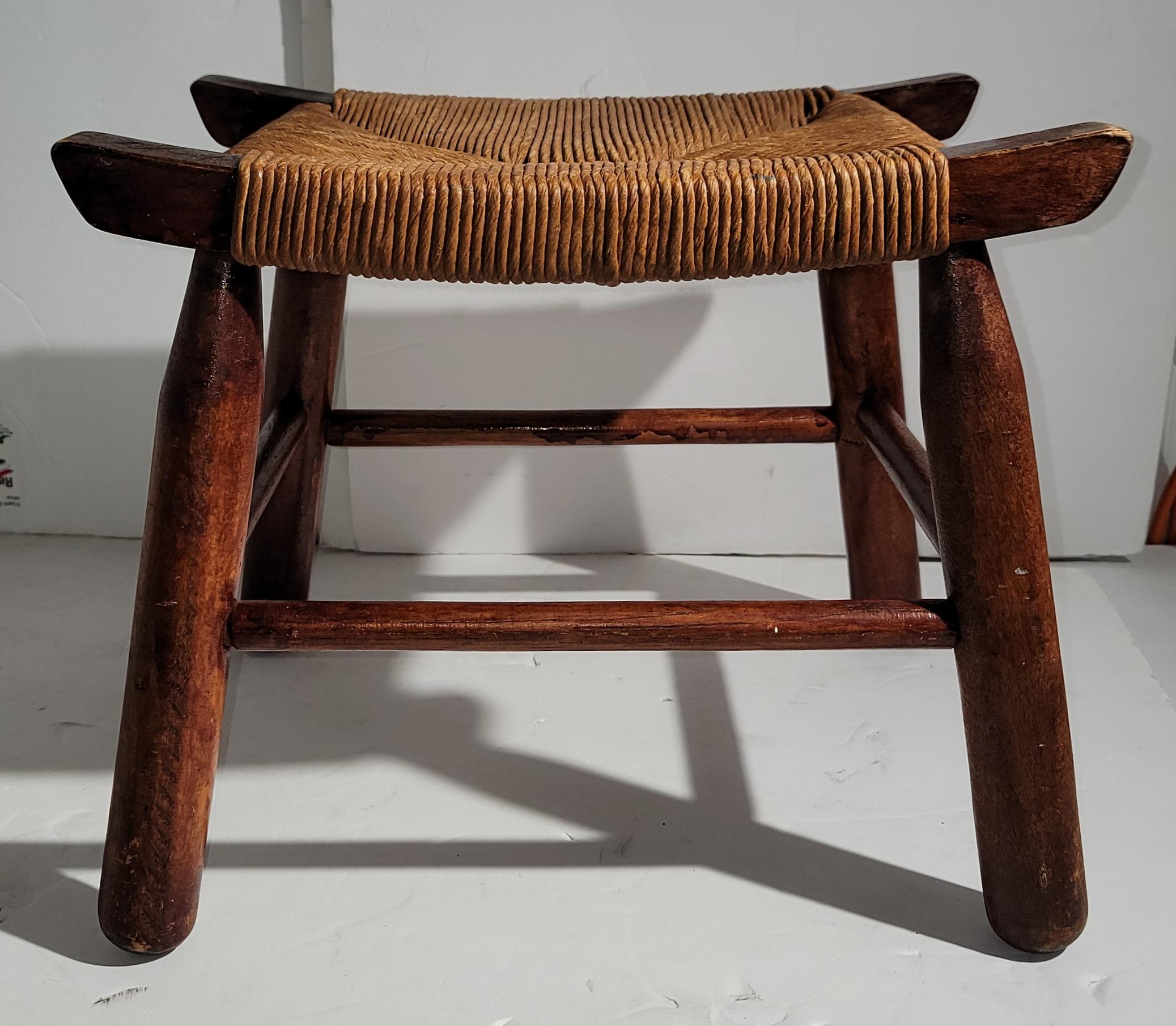 American Old Hickory Foot Stool W/ Original Hand Woven Seat