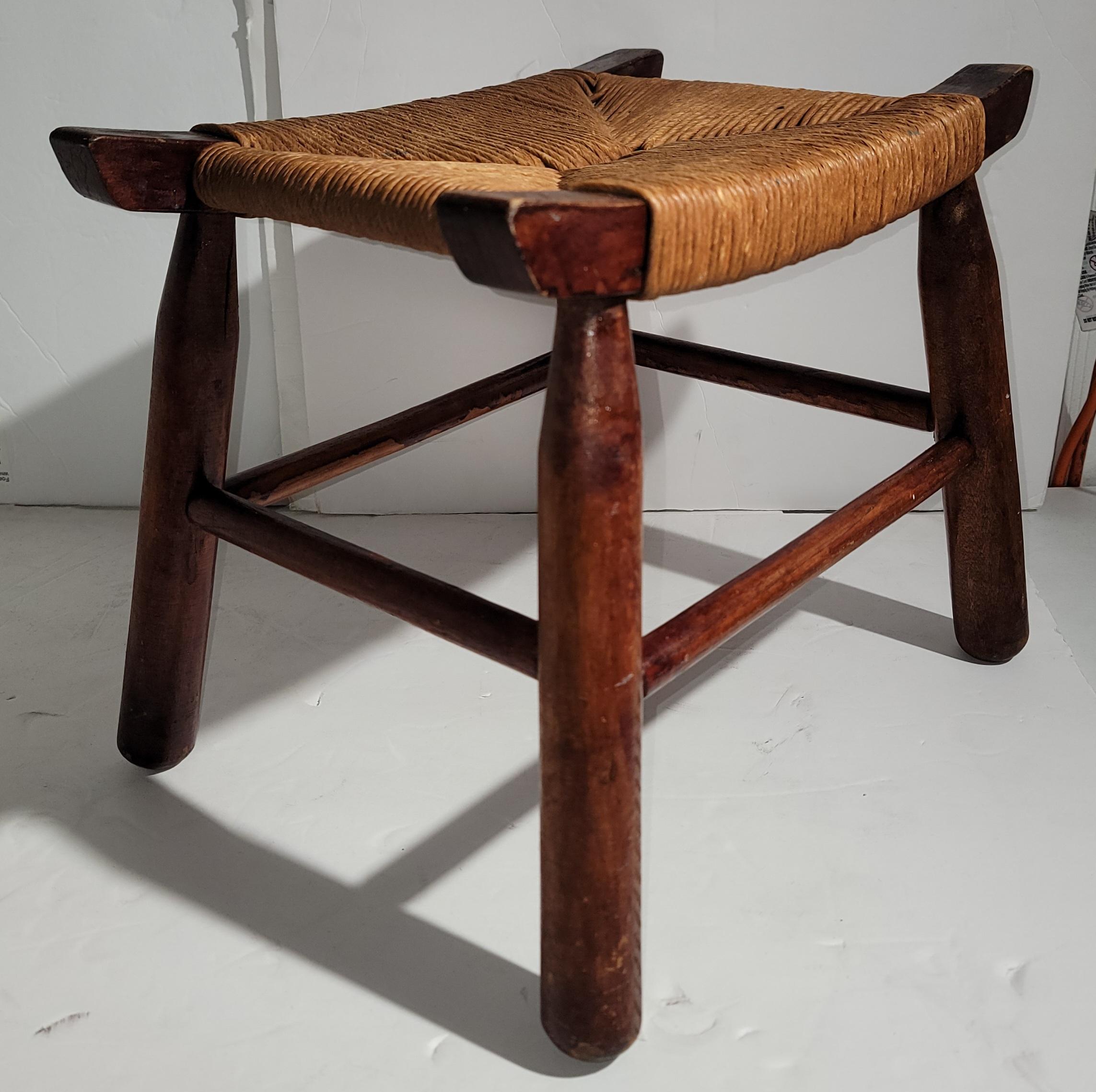 Hand-Crafted Old Hickory Foot Stool W/ Original Hand Woven Seat