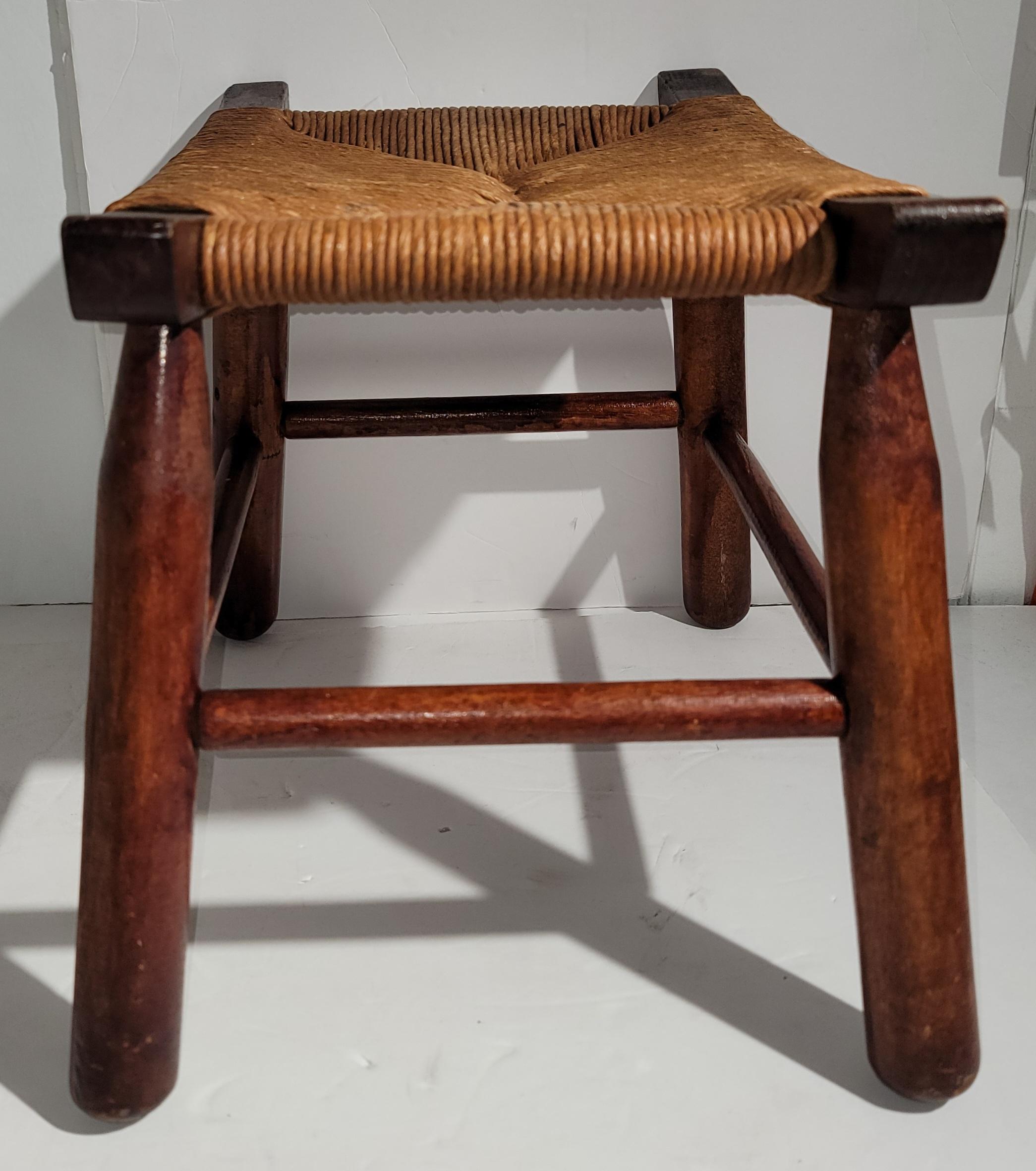 20th Century Old Hickory Foot Stool W/ Original Hand Woven Seat