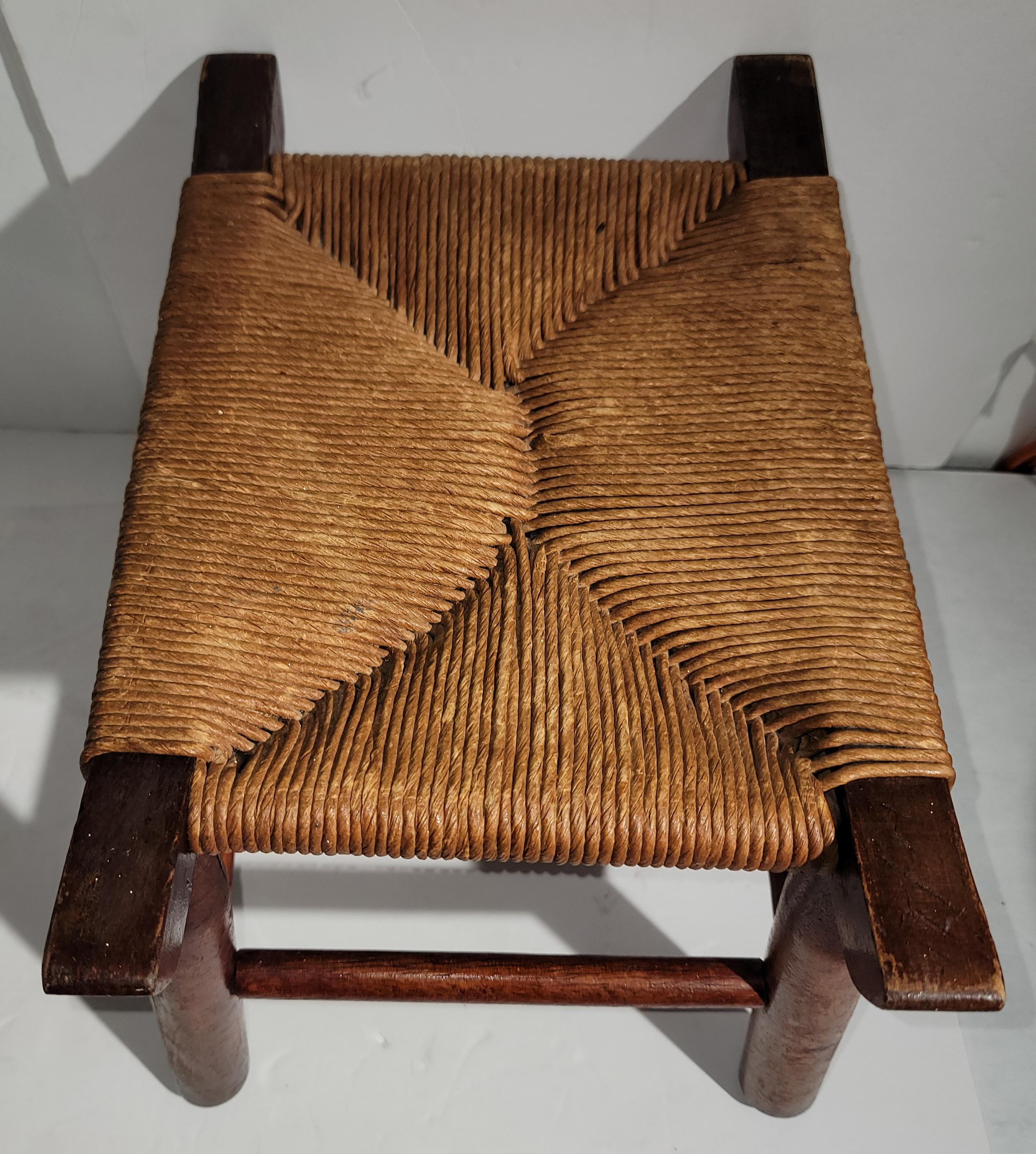 Wood Old Hickory Foot Stool W/ Original Hand Woven Seat