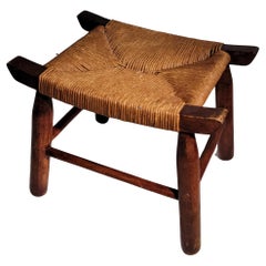 Old Hickory Foot Stool W/ Original Hand Woven Seat