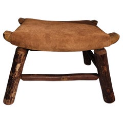 Old Hickory Foot Stool W/ Suede Seat