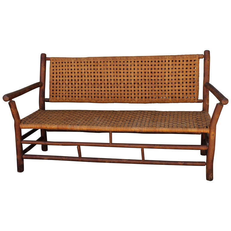 Old Hickory Furniture Co Settee With Original Cane Seat For Sale