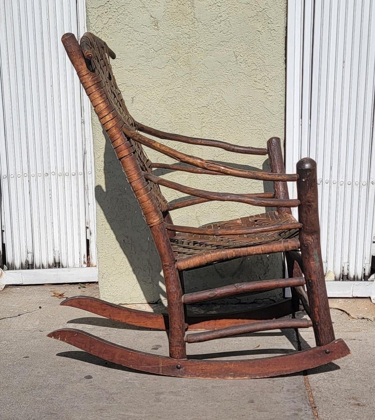 Hand-Crafted Old Hickory High Back Rocking Chair For Sale
