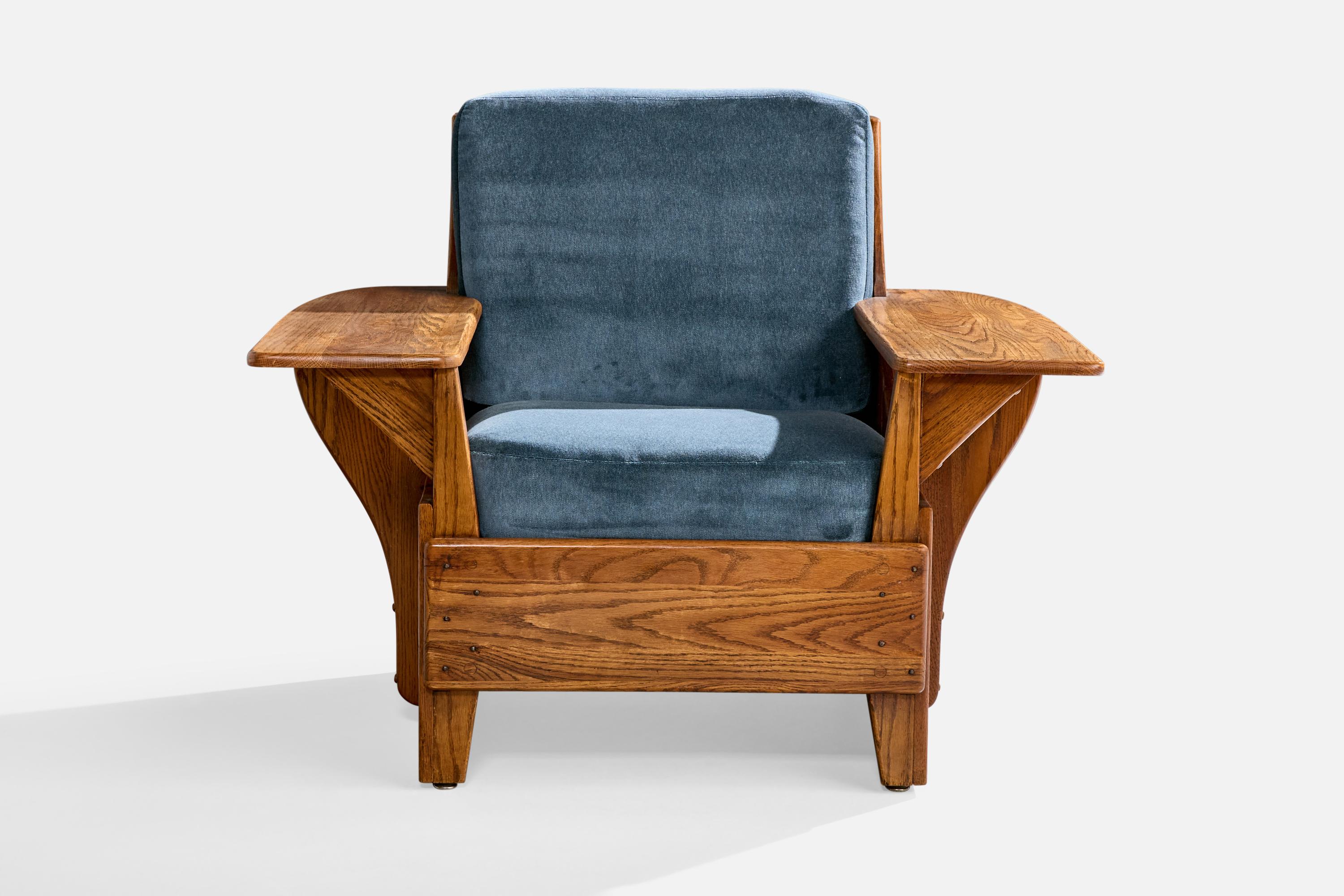 Old Hickory, Loungesessel, Eiche, Samt, USA, 1950er Jahre (Moderne der Mitte des Jahrhunderts) im Angebot