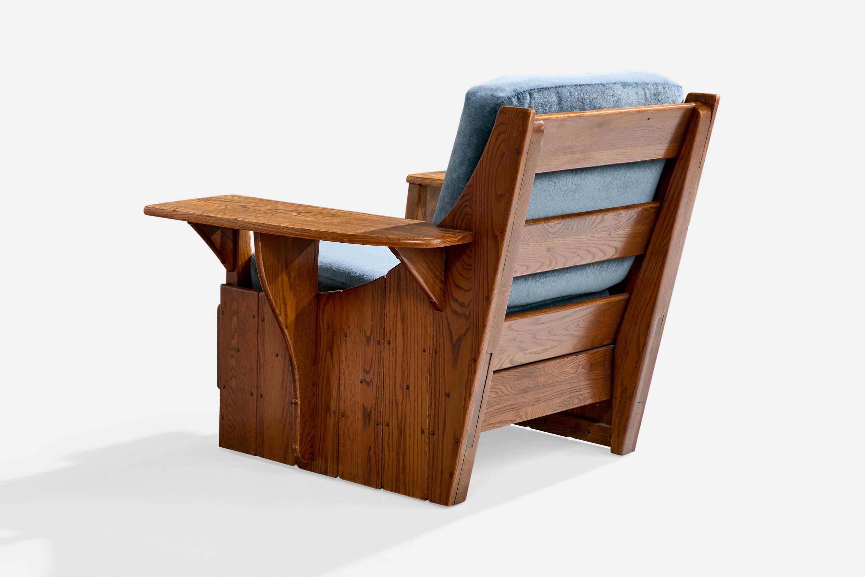 Old Hickory, Loungesessel, Eiche, Samt, USA, 1950er Jahre im Zustand „Gut“ im Angebot in High Point, NC
