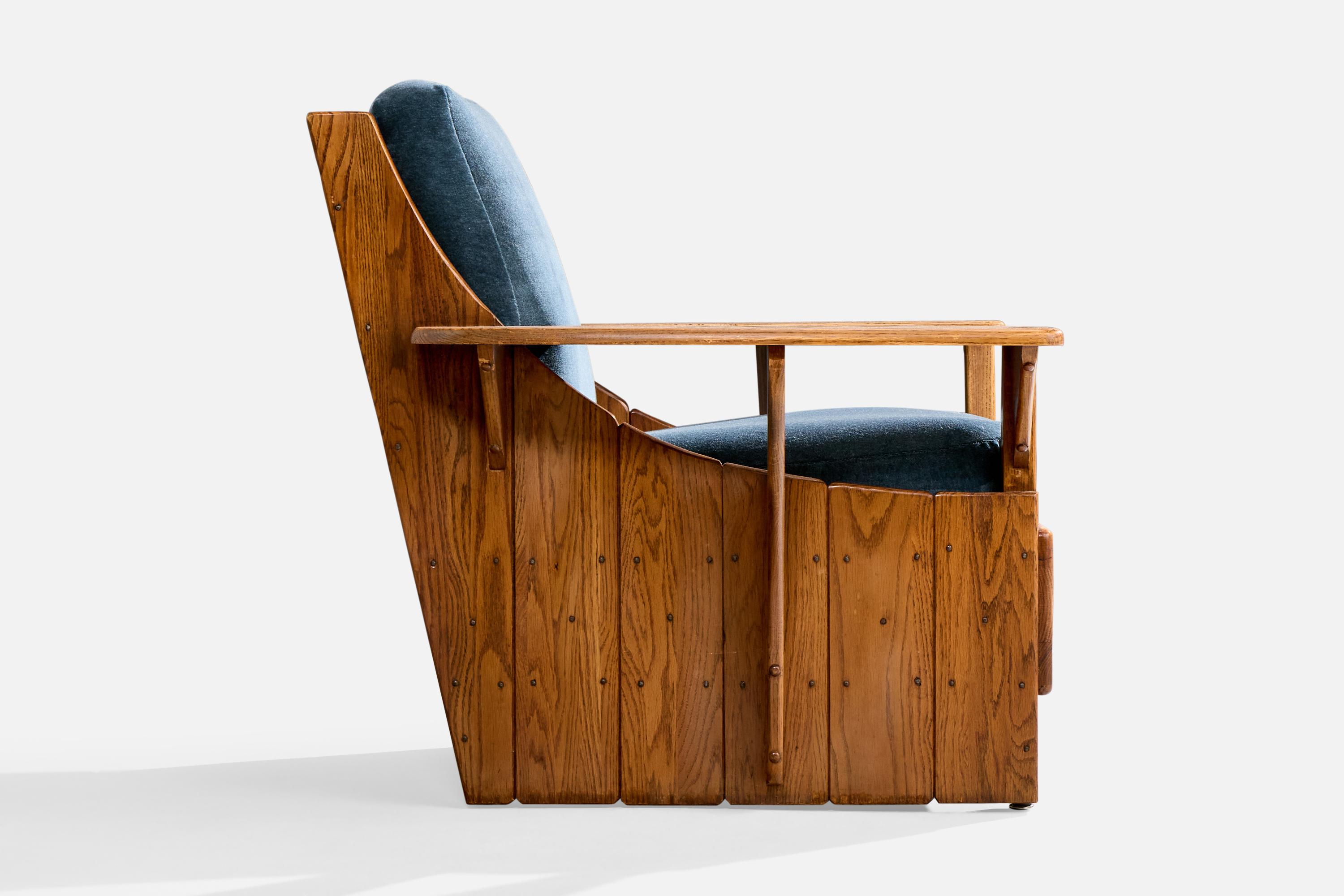 Old Hickory, Loungesessel, Eiche, Samt, USA, 1950er Jahre (Mitte des 20. Jahrhunderts) im Angebot