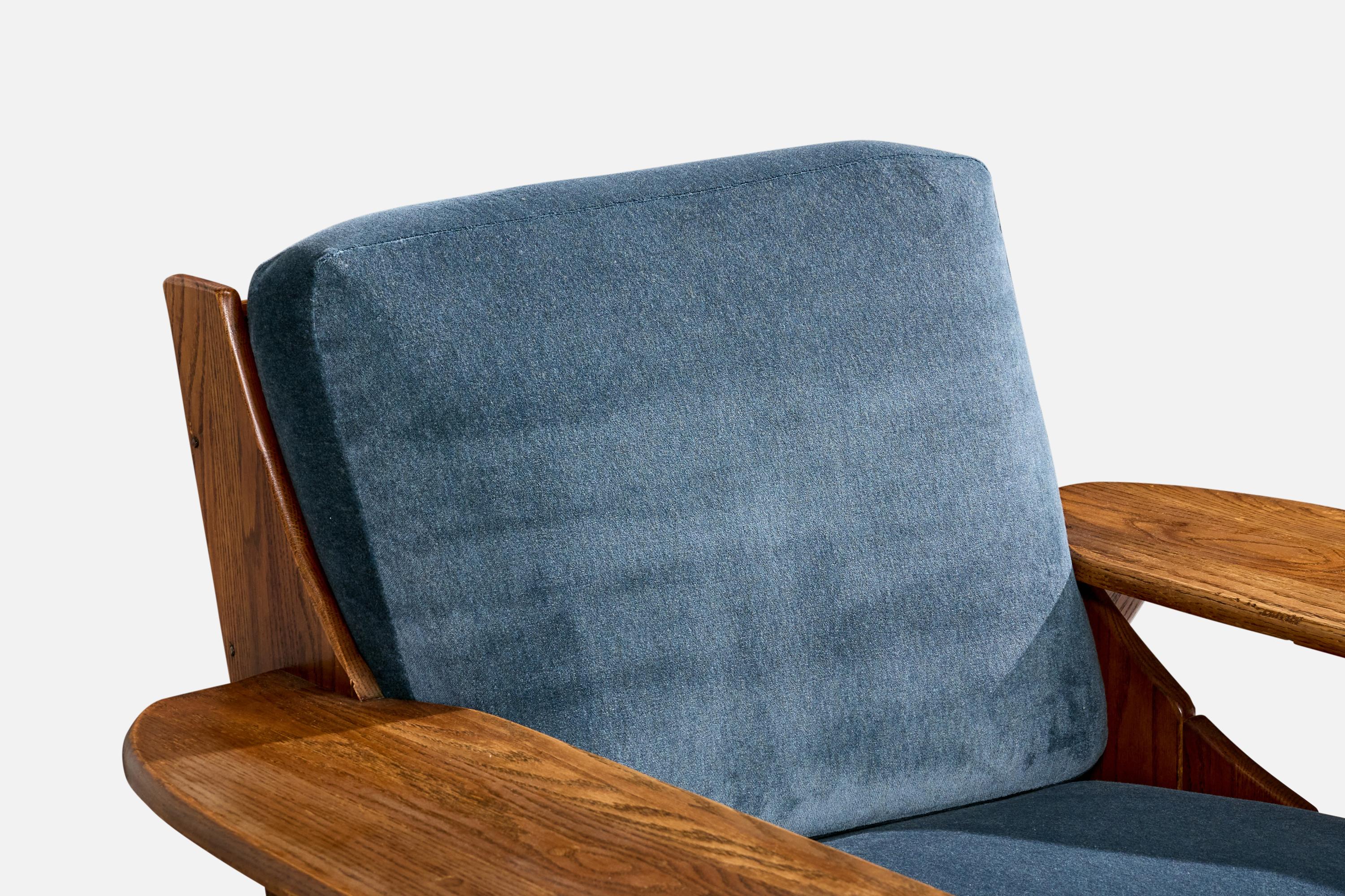 Old Hickory, Loungesessel, Eiche, Samt, USA, 1950er Jahre im Angebot 2