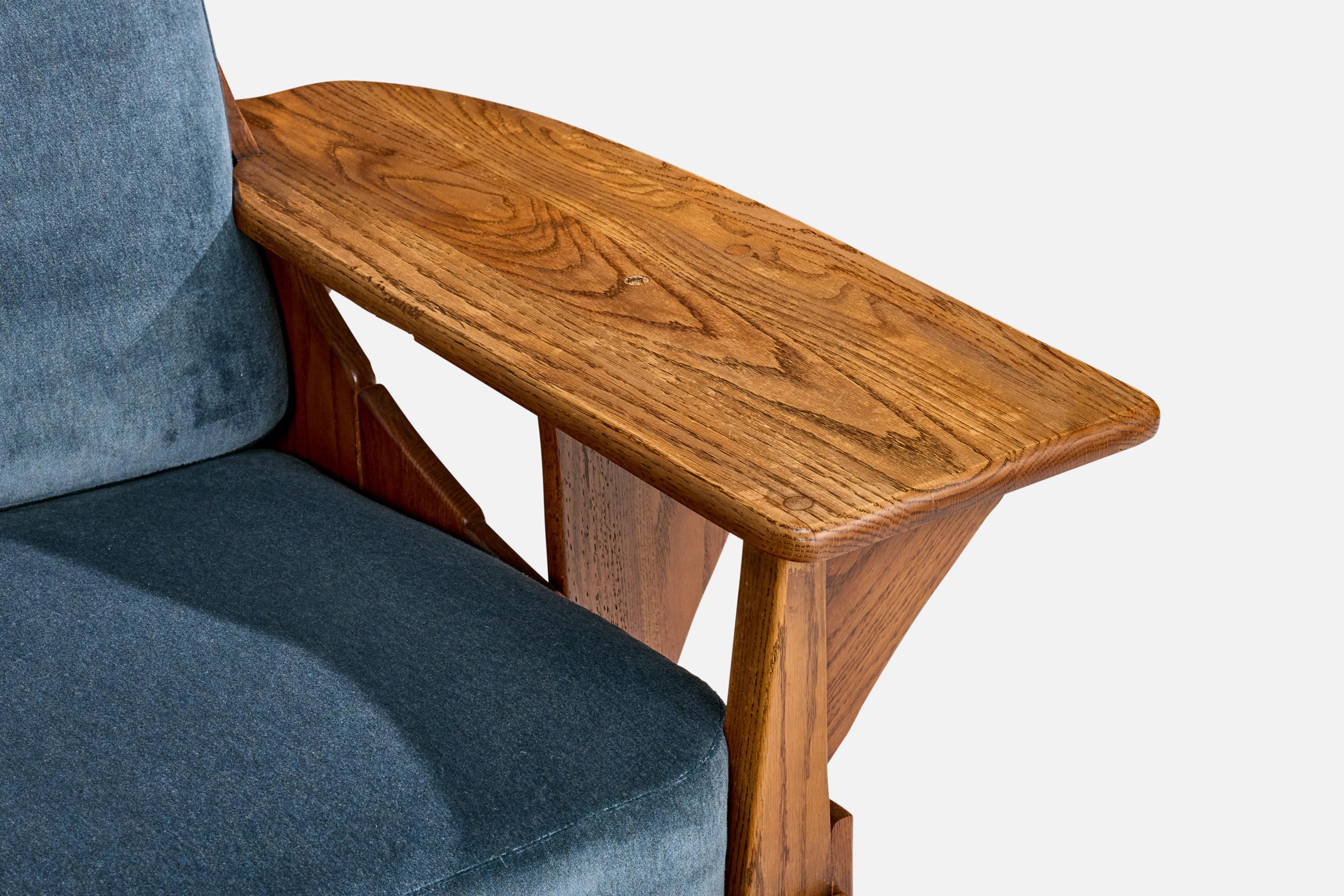 Old Hickory, Loungesessel, Eiche, Samt, USA, 1950er Jahre im Angebot 3