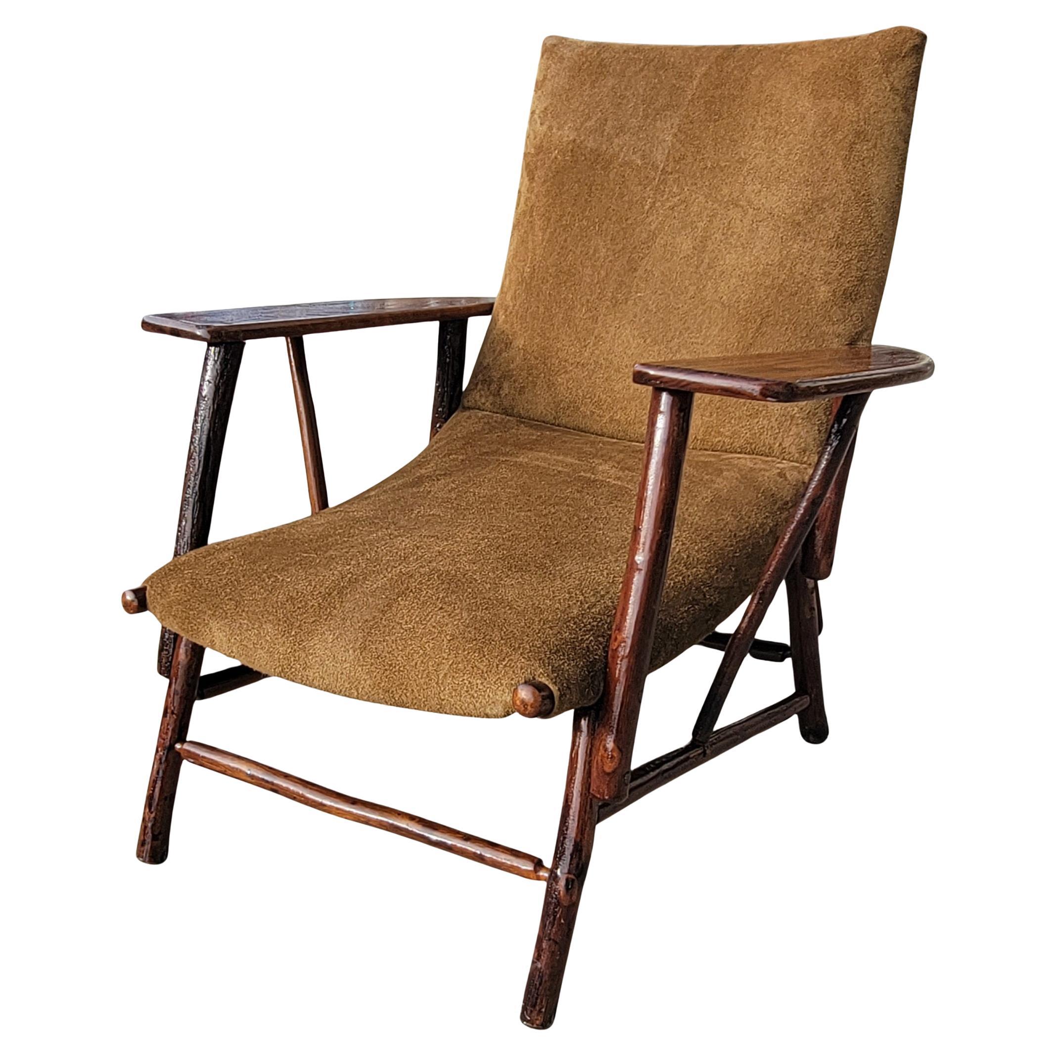 Sedia da salotto Old Hickory con rivestimento in pelle scamosciata
