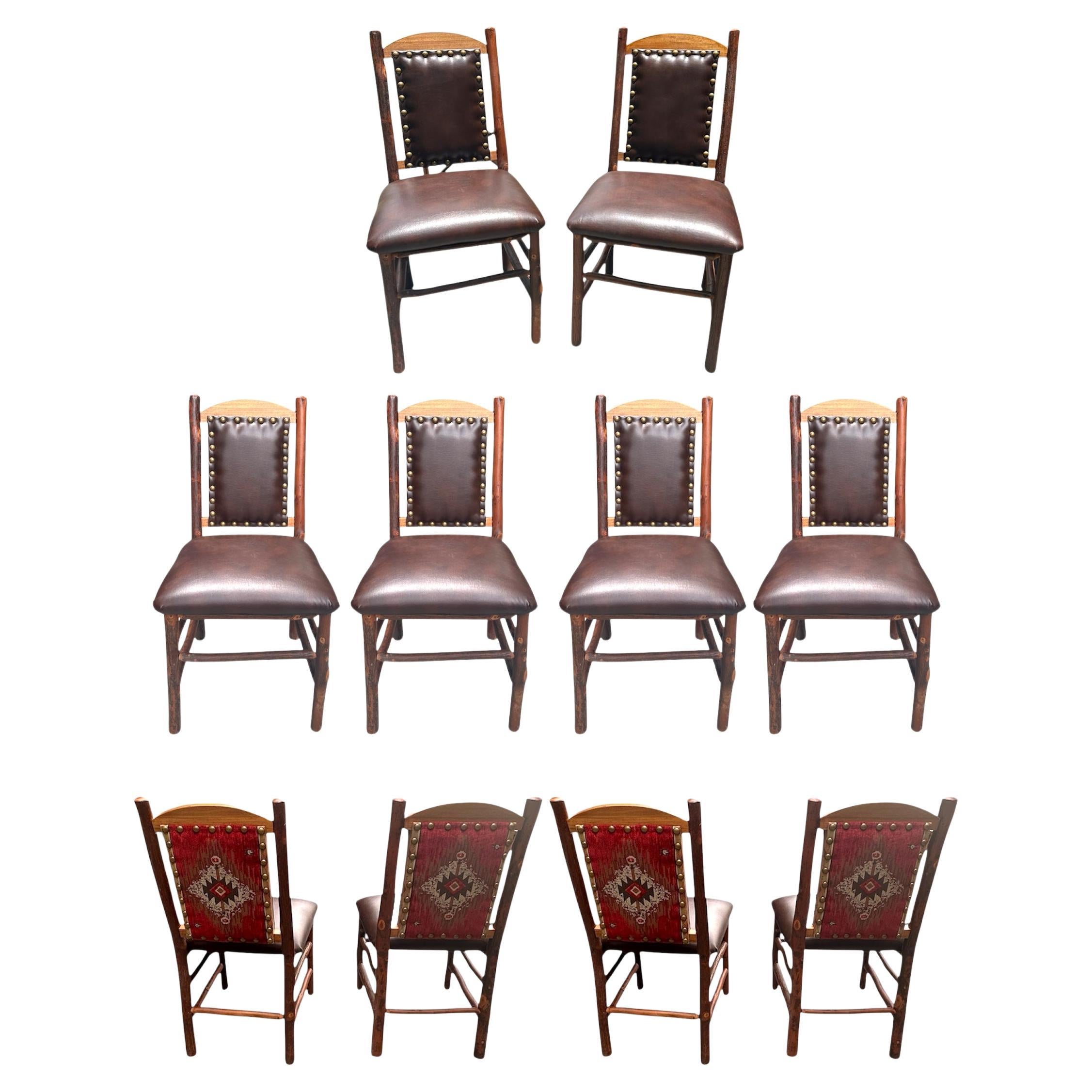 Old Hickory Pagosa Side Chairs, Brown Leather, Navajo Upholstery.