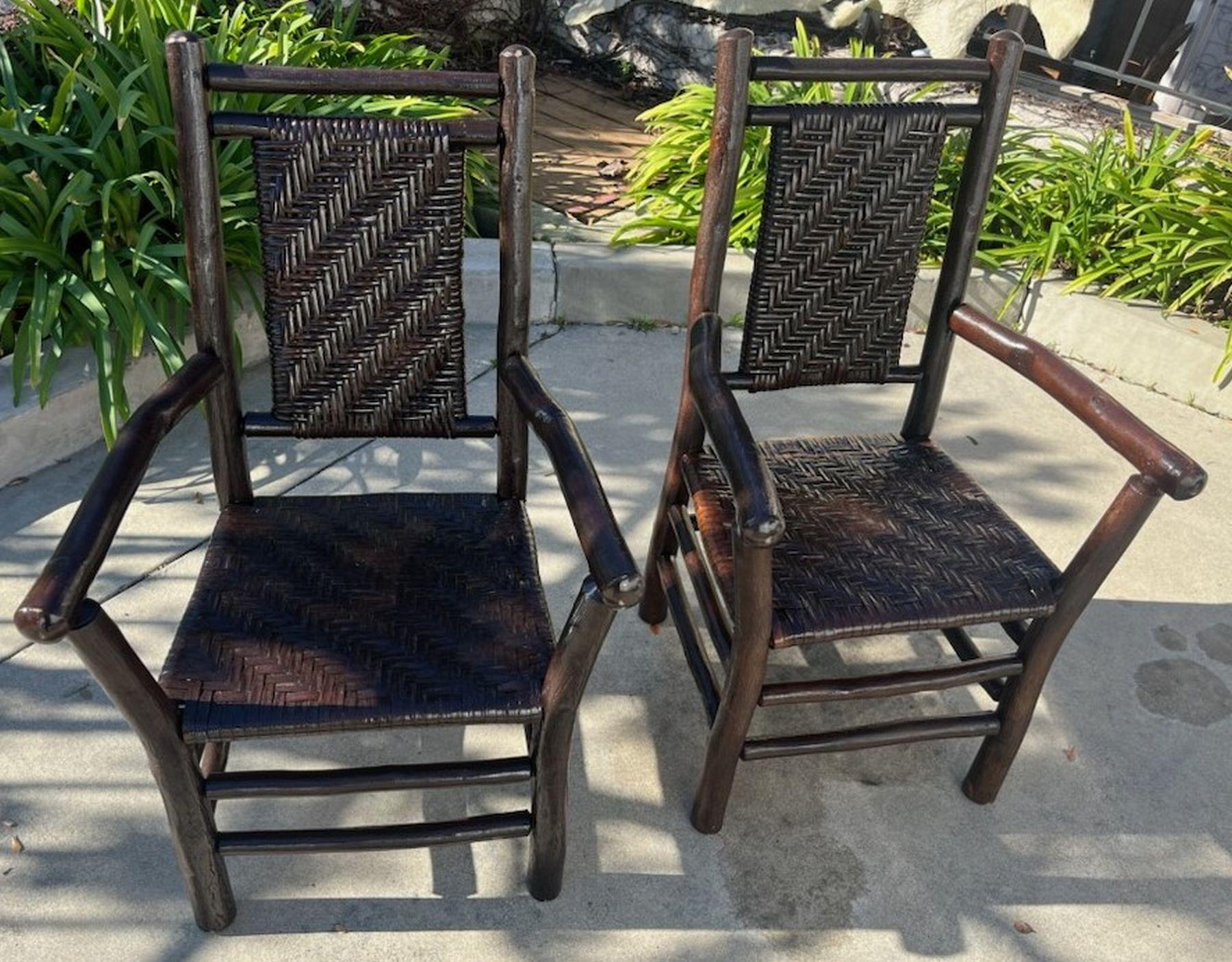 Hand-Crafted Old hickory Pair of Arm  Chairs  For Sale