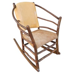 Old Hickory Rocker With Leather Back & Seat
