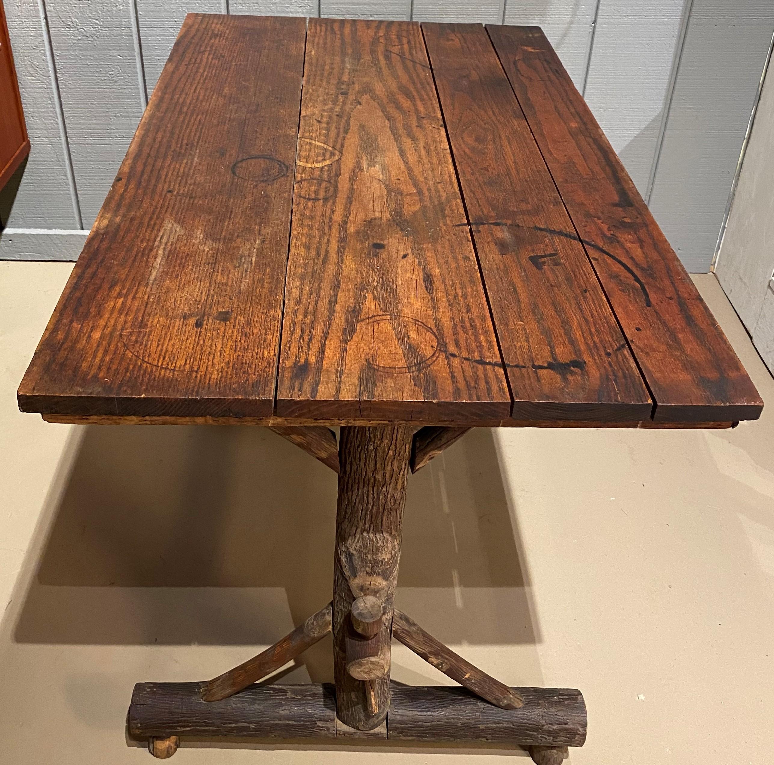 Old Hickory Rustic Davenport Form Table with Two Matching Chairs, circa 1940s 1