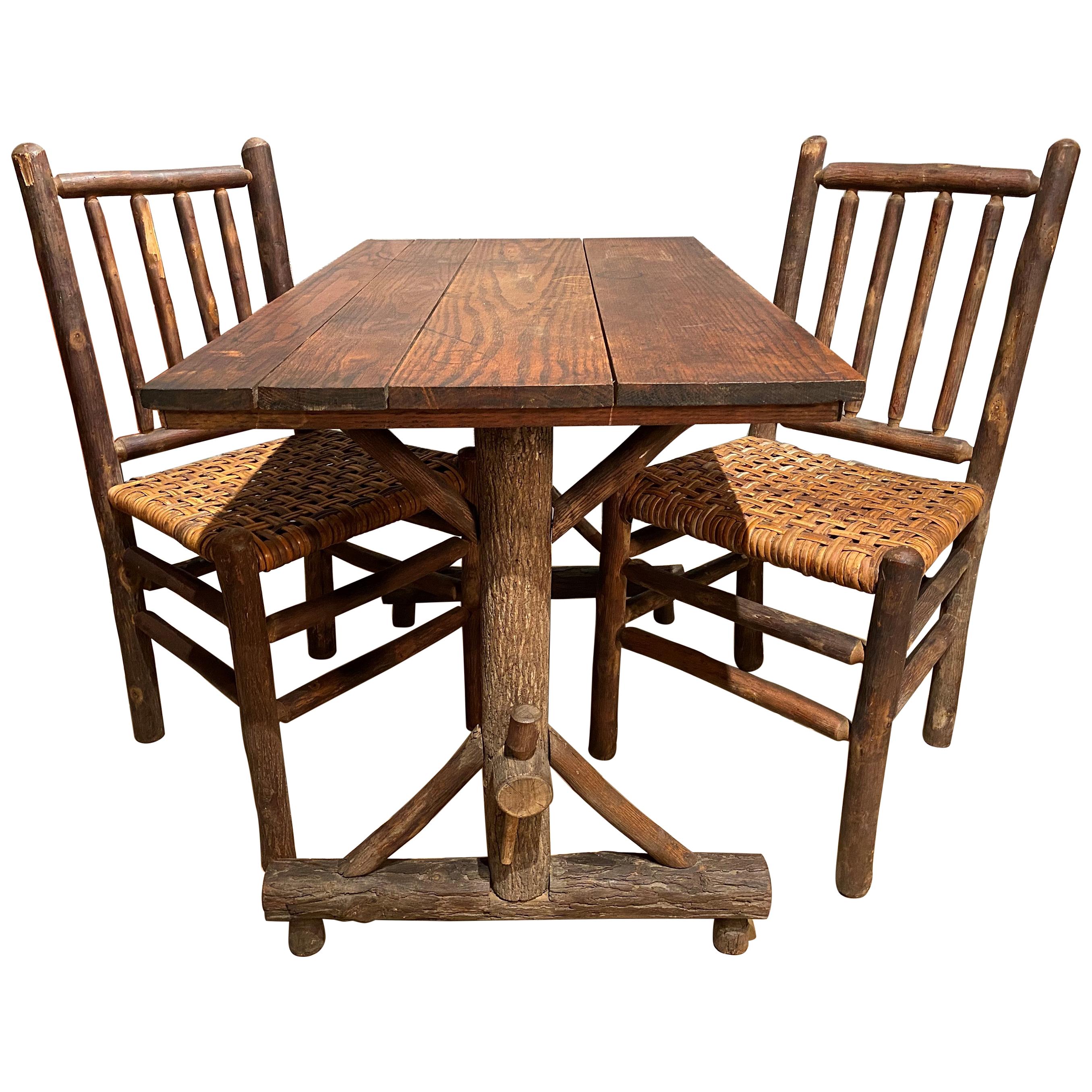 Old Hickory Rustic Davenport Form Table with Two Matching Chairs, circa 1940s