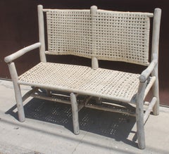 Old Hickory Settee Bench in Old White Painted Surface
