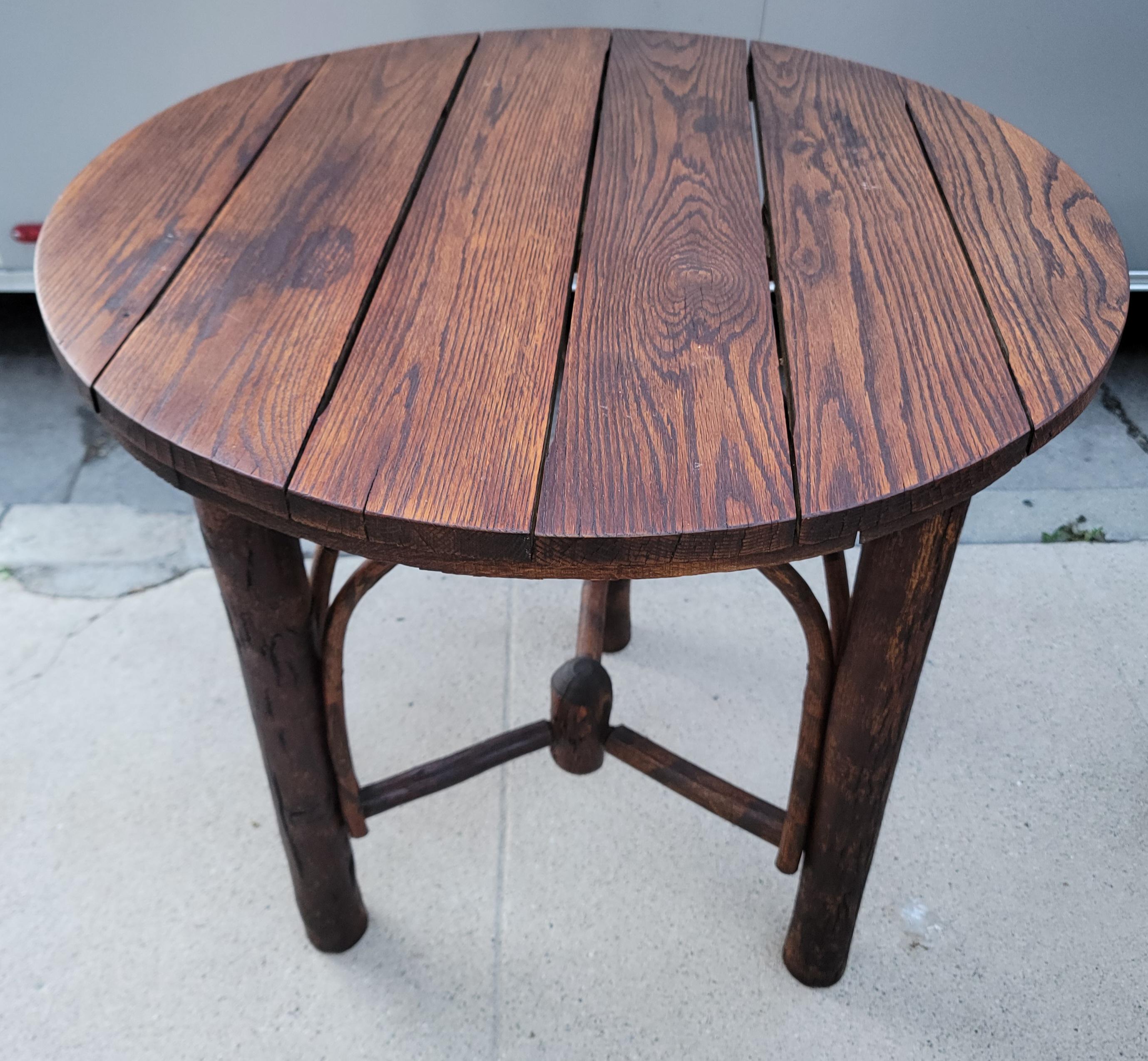 American Old Hickory Slat Wood Top Round Center Game Table