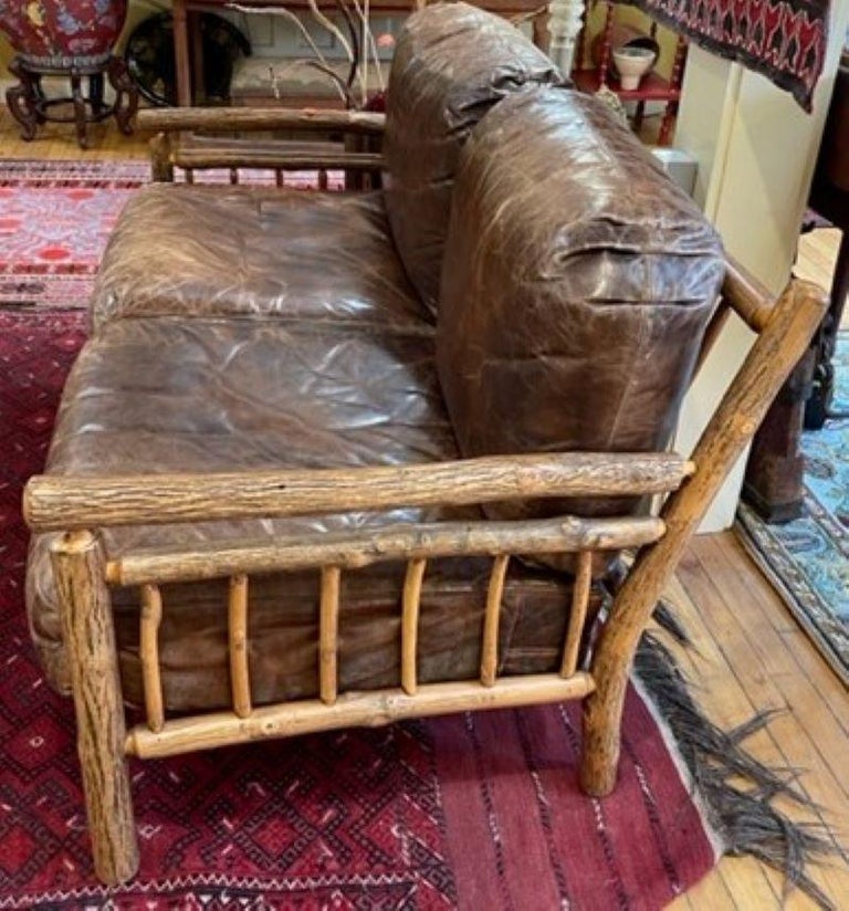 Old Hickory Sofa with Leather Cushions In Good Condition For Sale In Los Angeles, CA