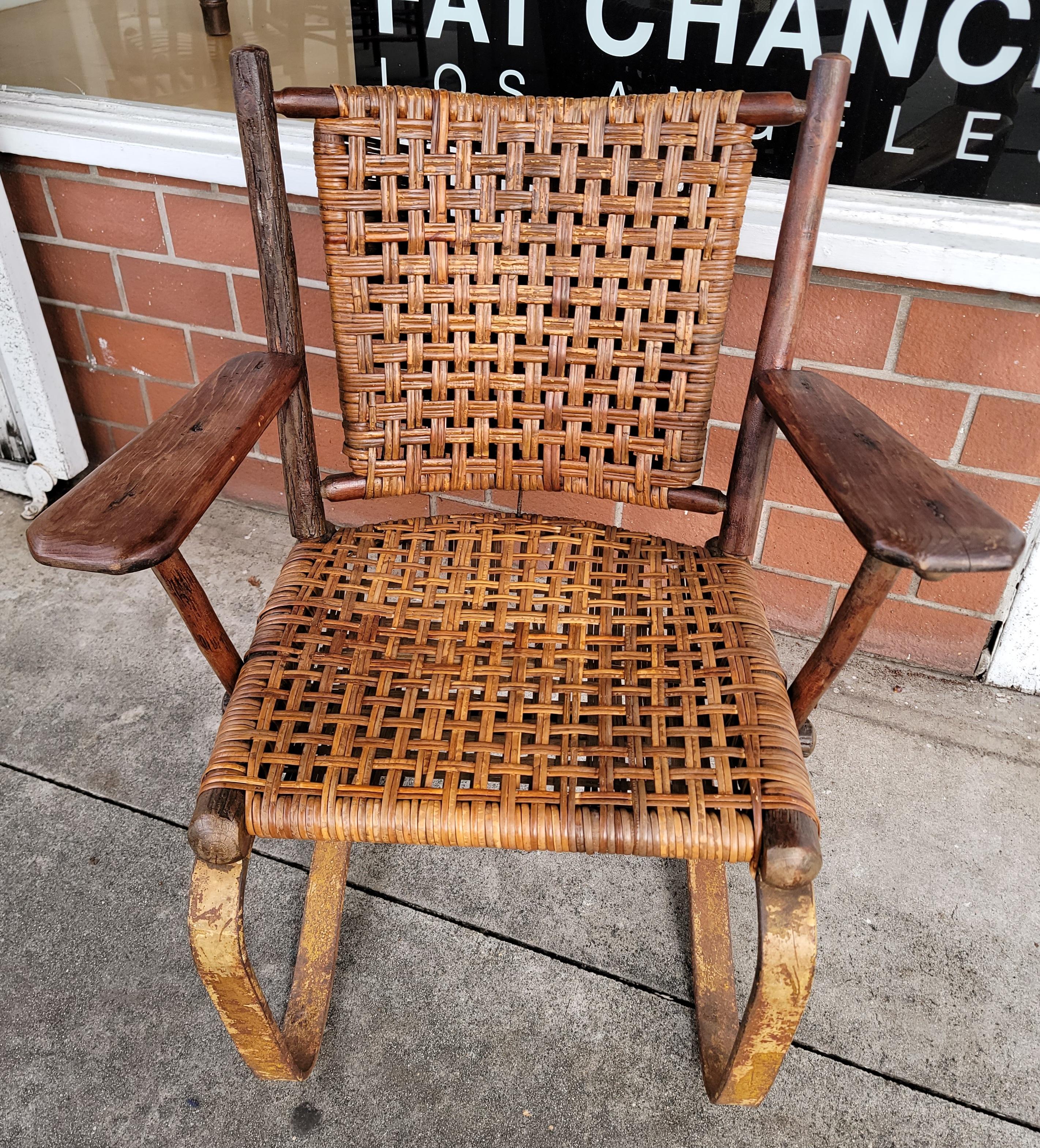 Old Hickory Spring Chair with a Metal Base/ Woven Seat and Back 1