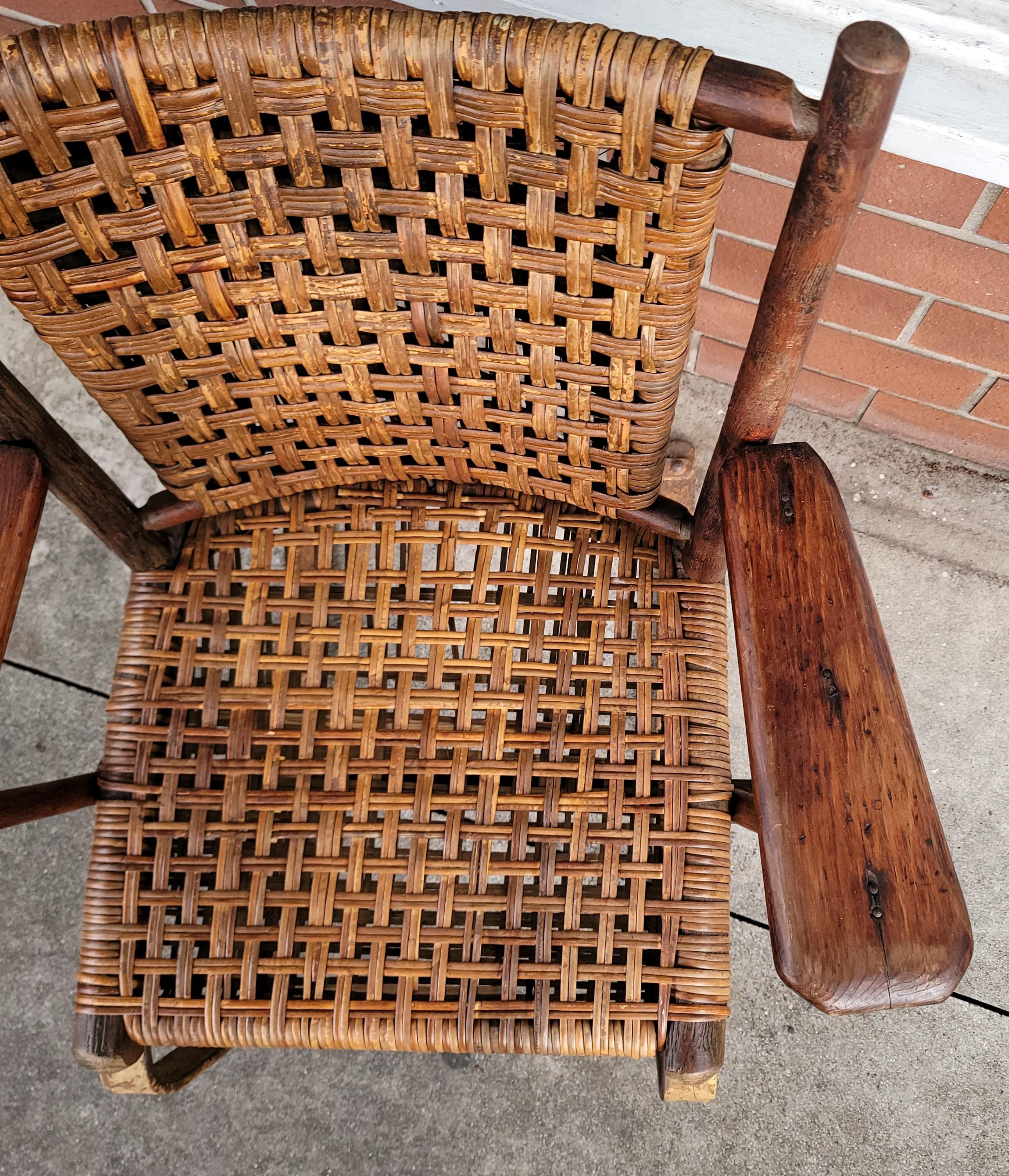 Adirondack Old Hickory Spring Chair with a Metal Base/ Woven Seat and Back