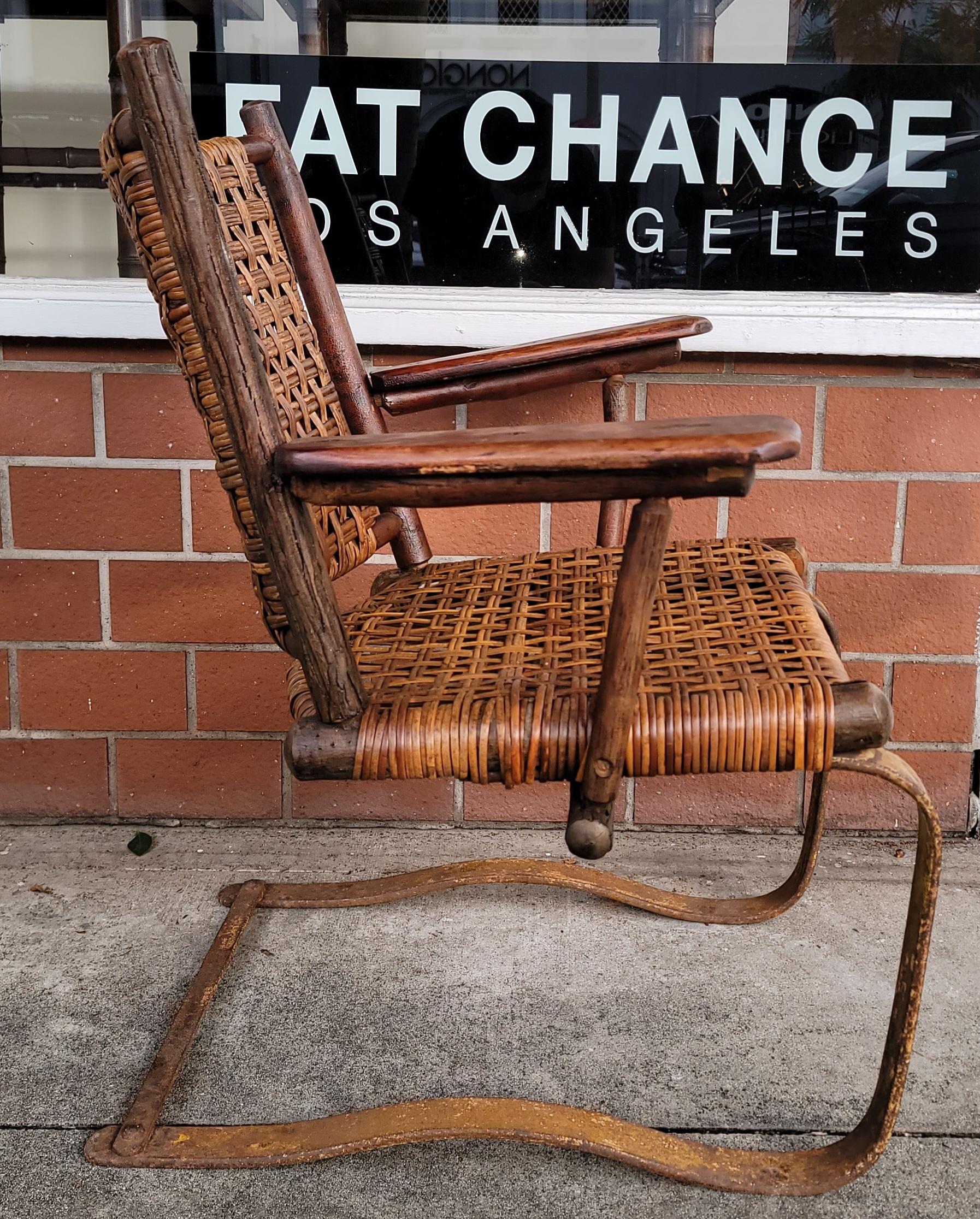 American Old Hickory Spring Chair with a Metal Base/ Woven Seat and Back