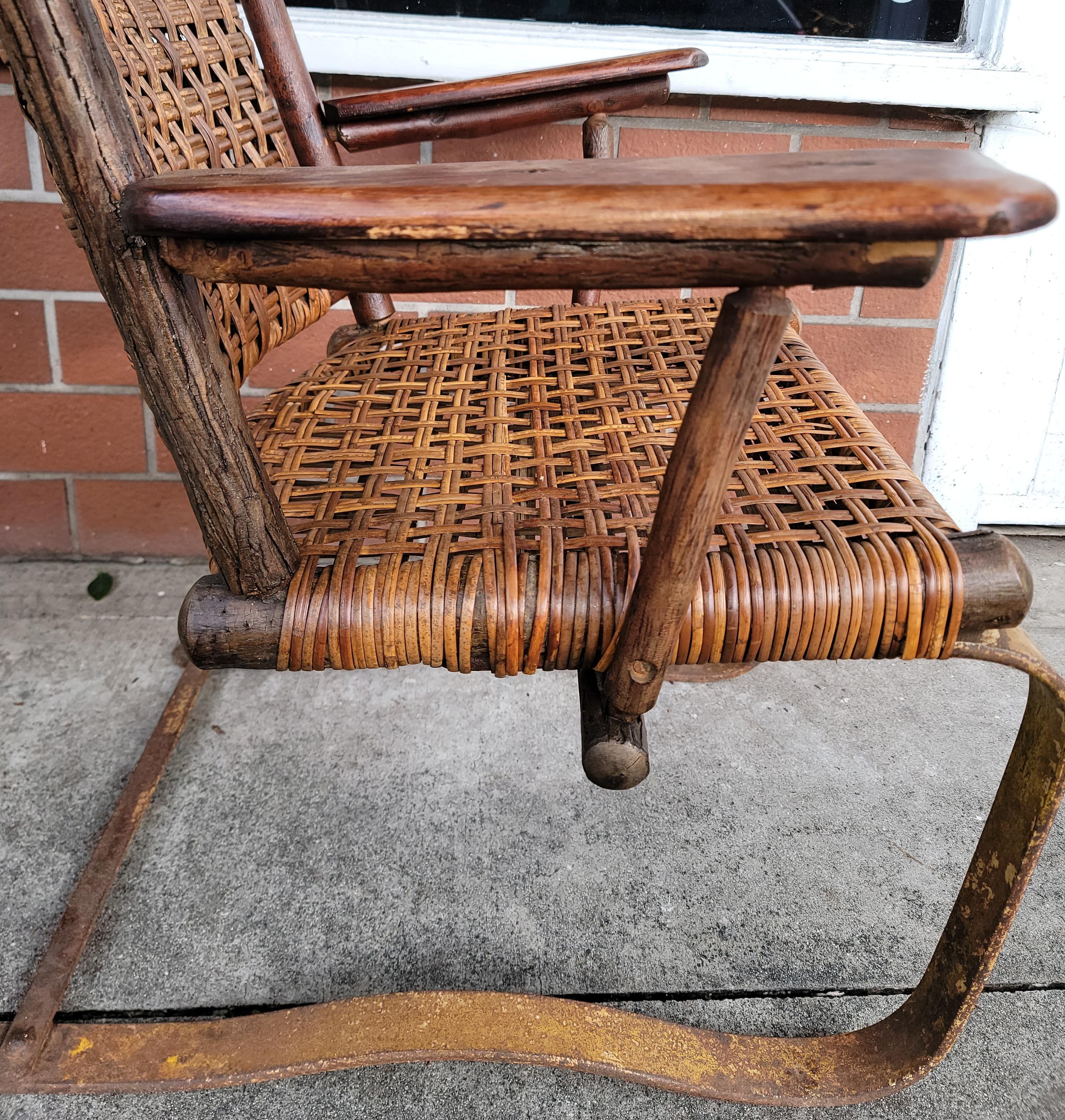 Old Hickory Spring Chair with a Metal Base/ Woven Seat and Back In Good Condition In Los Angeles, CA