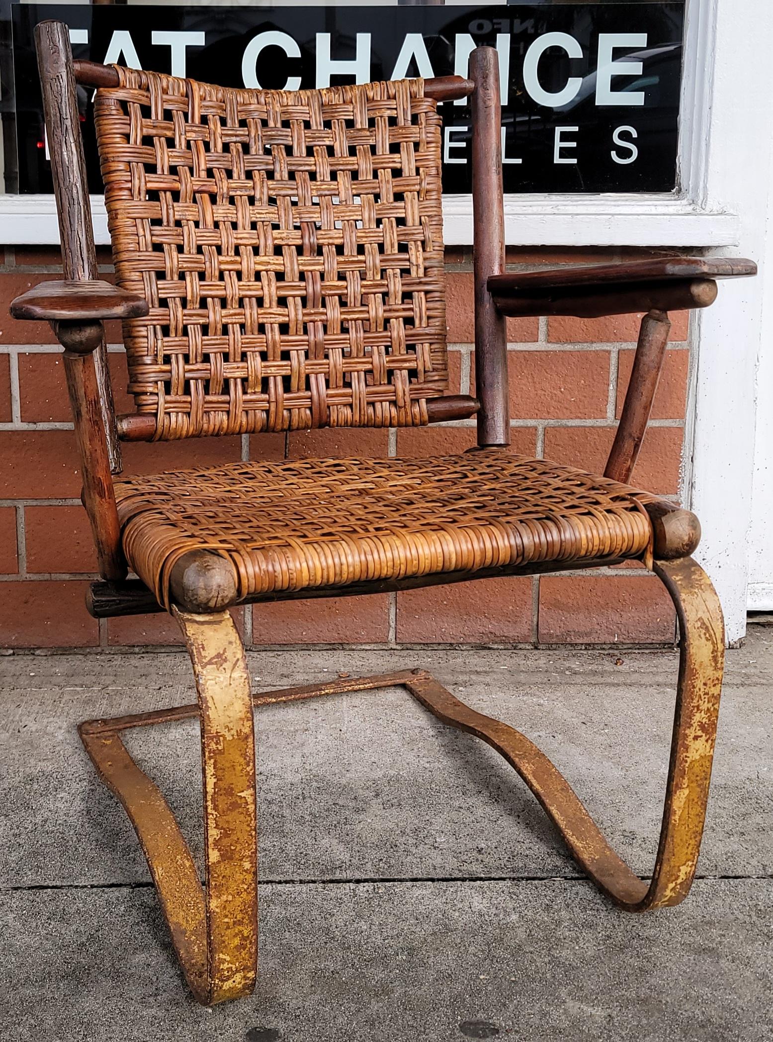 20th Century Old Hickory Spring Chair with a Metal Base/ Woven Seat and Back