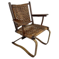 Used Old Hickory Spring Chair with a Metal Base/ Woven Seat and Back
