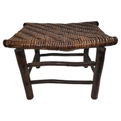 Old Hickory Stool with a Herringbone Rattan Seat