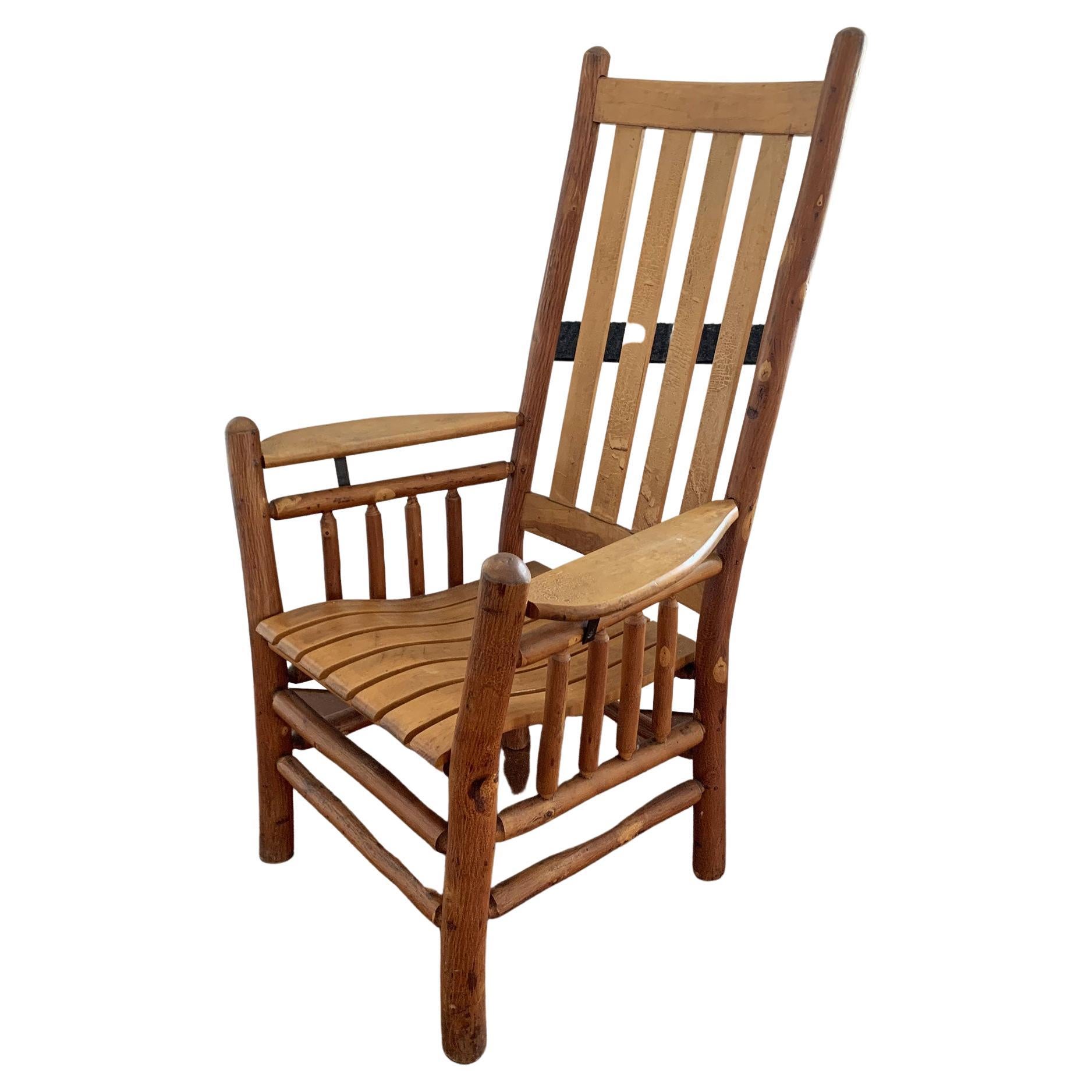 Old Hickory Paddle-Arm-Stuhl mit hoher Rückenlehne und Lattenrost