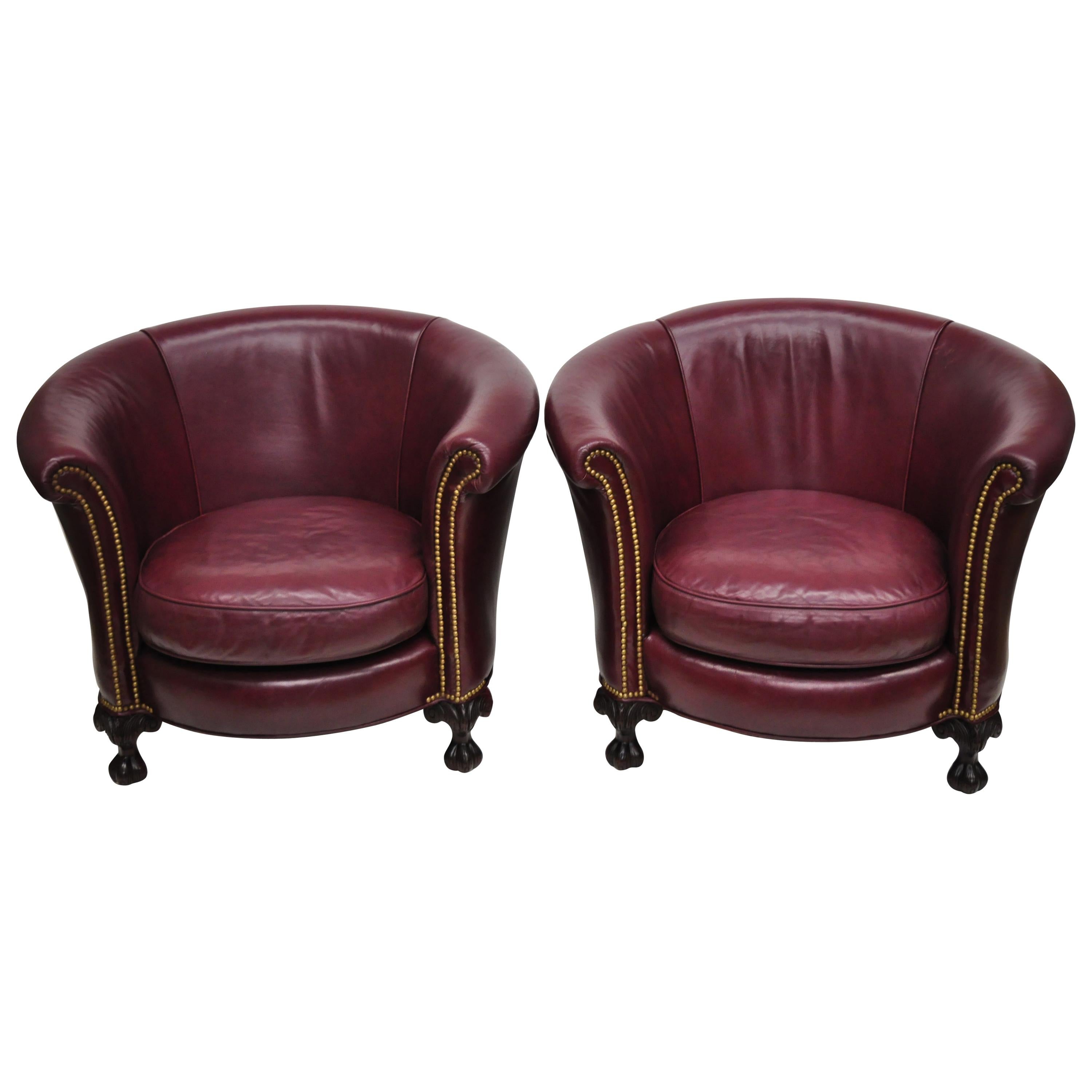 Old Hickory Tannery Burgundy Leder Ball & Claw Runde Club Lounge Stühle:: Paar