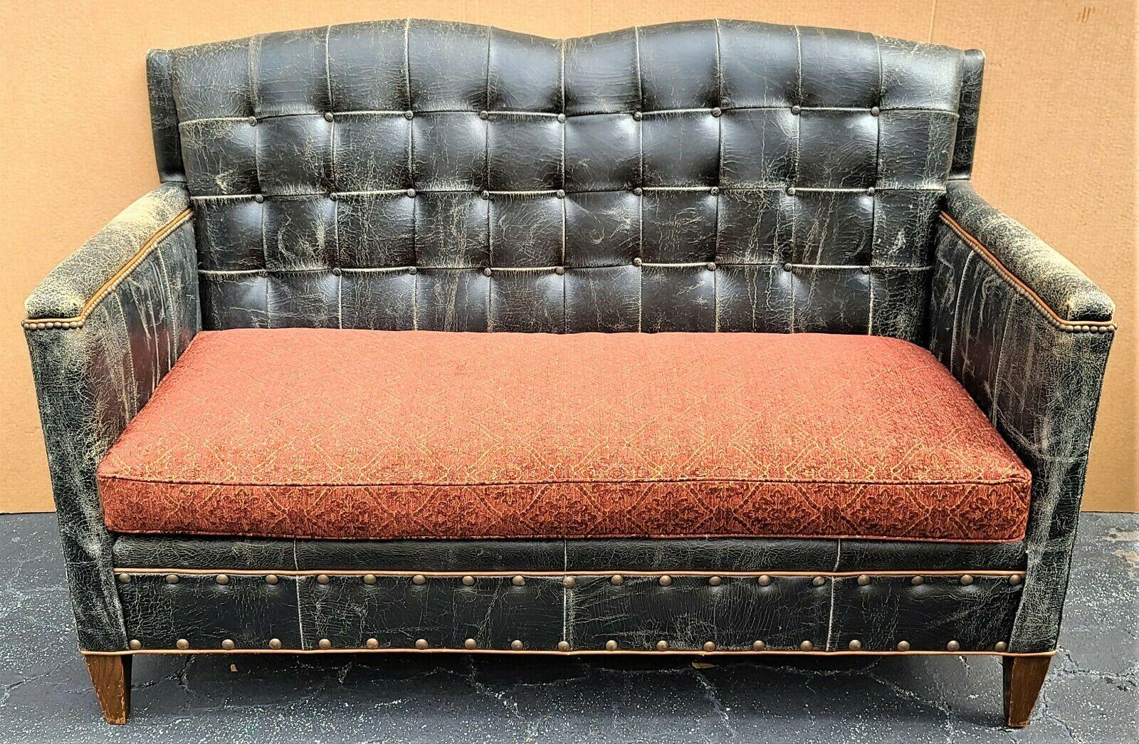 Offering one of our recent palm beach estate fine furniture acquisitions of a
Old Hickory Tannery distressed leather settee loveseat with new seat upholstery

Approximate Measurements in Inches
40