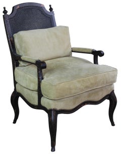 Old Hickory Tannery Horchow Fauteuil Caned Bergere Provincial Suede Arm Chair