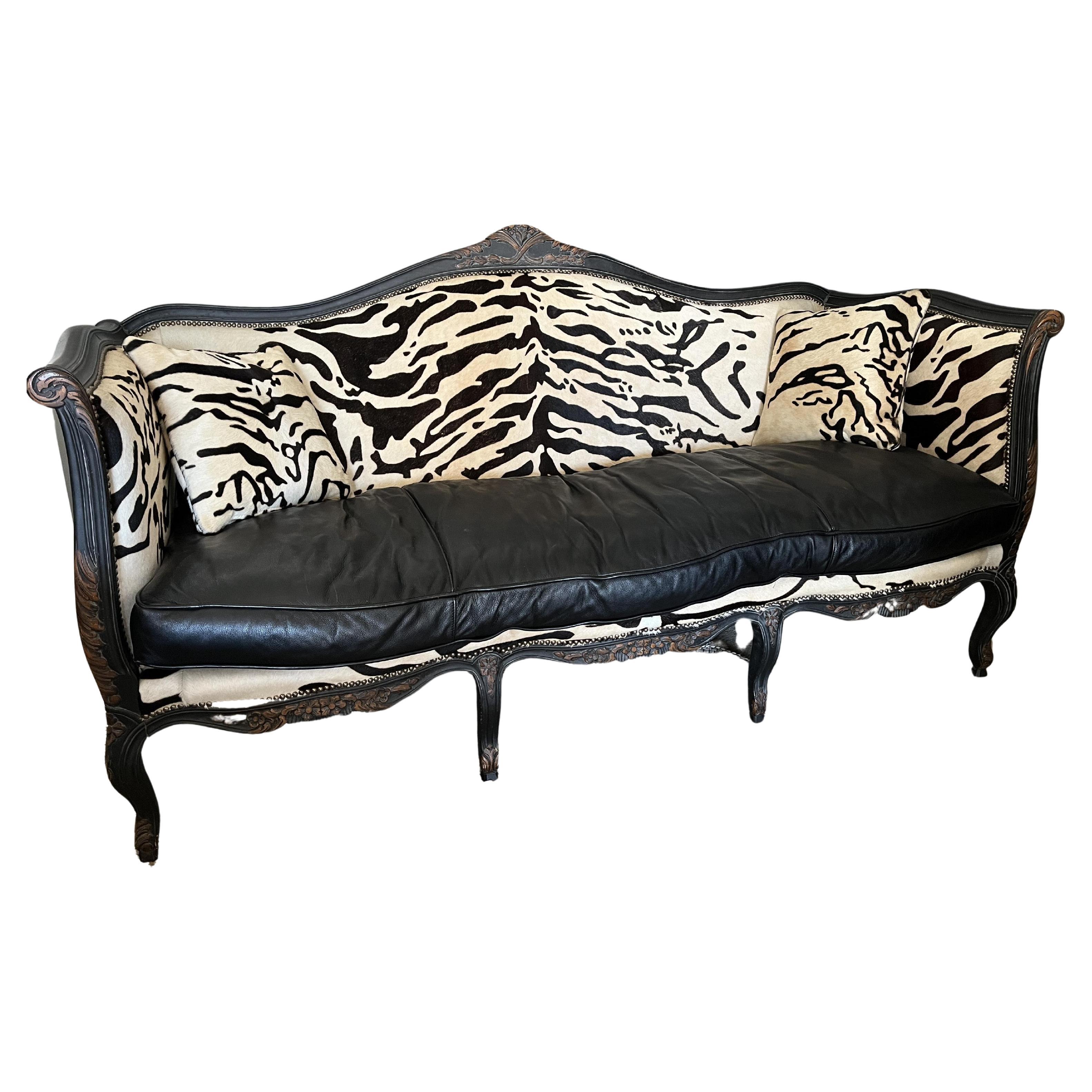 Old Hickory Tannery Sofas/Zebra Print Cowhair, Leather. Suede & Nailhead Trim