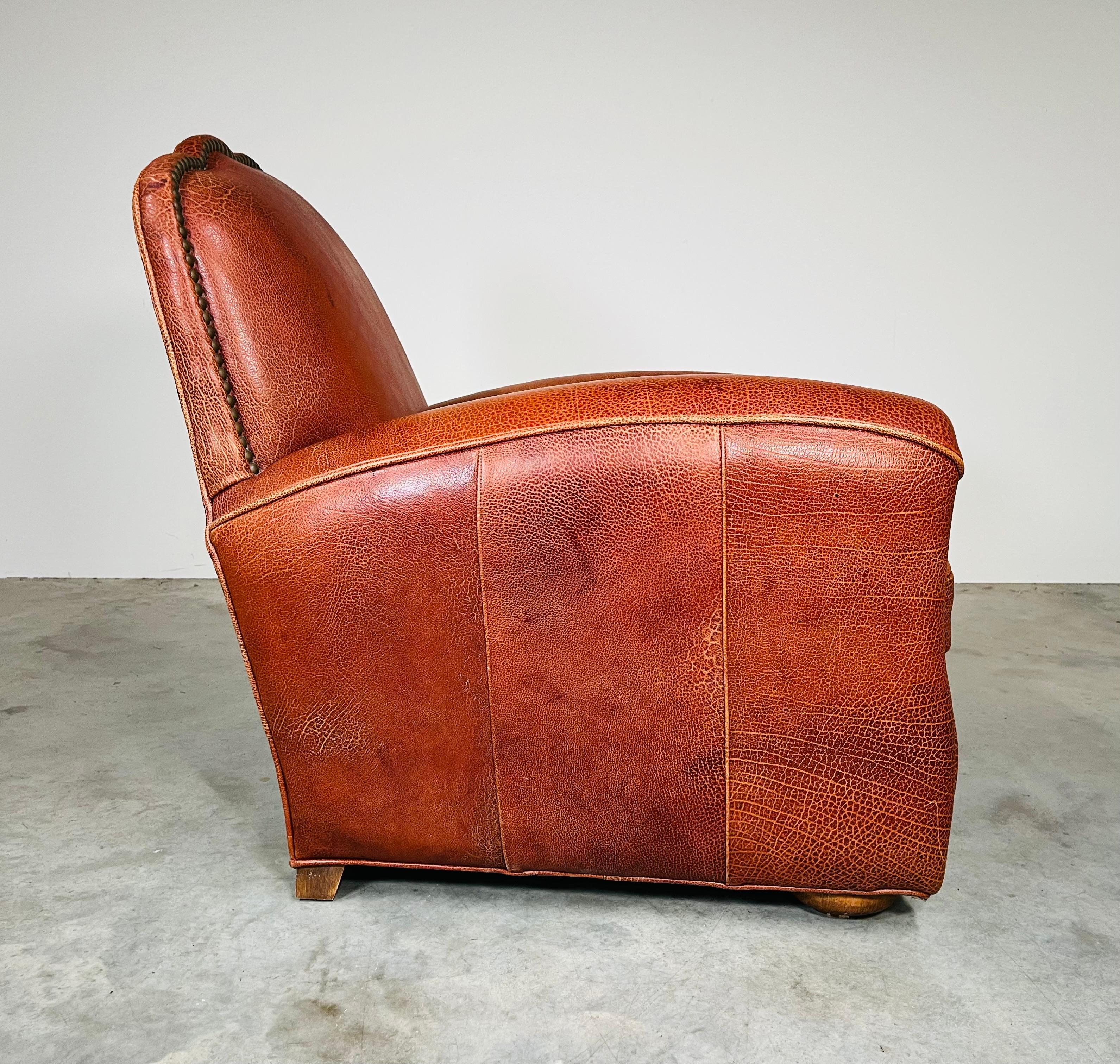 American Old Hickory Tannery Traditional “Spirit Brown” Leather Club Arm-Chair For Sale