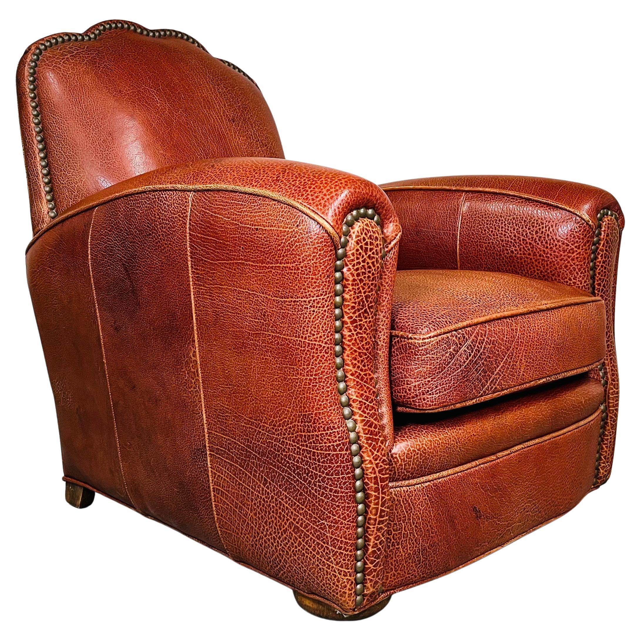 Old Hickory Tannery Traditional “Spirit Brown” Leather Club Arm-Chair For Sale