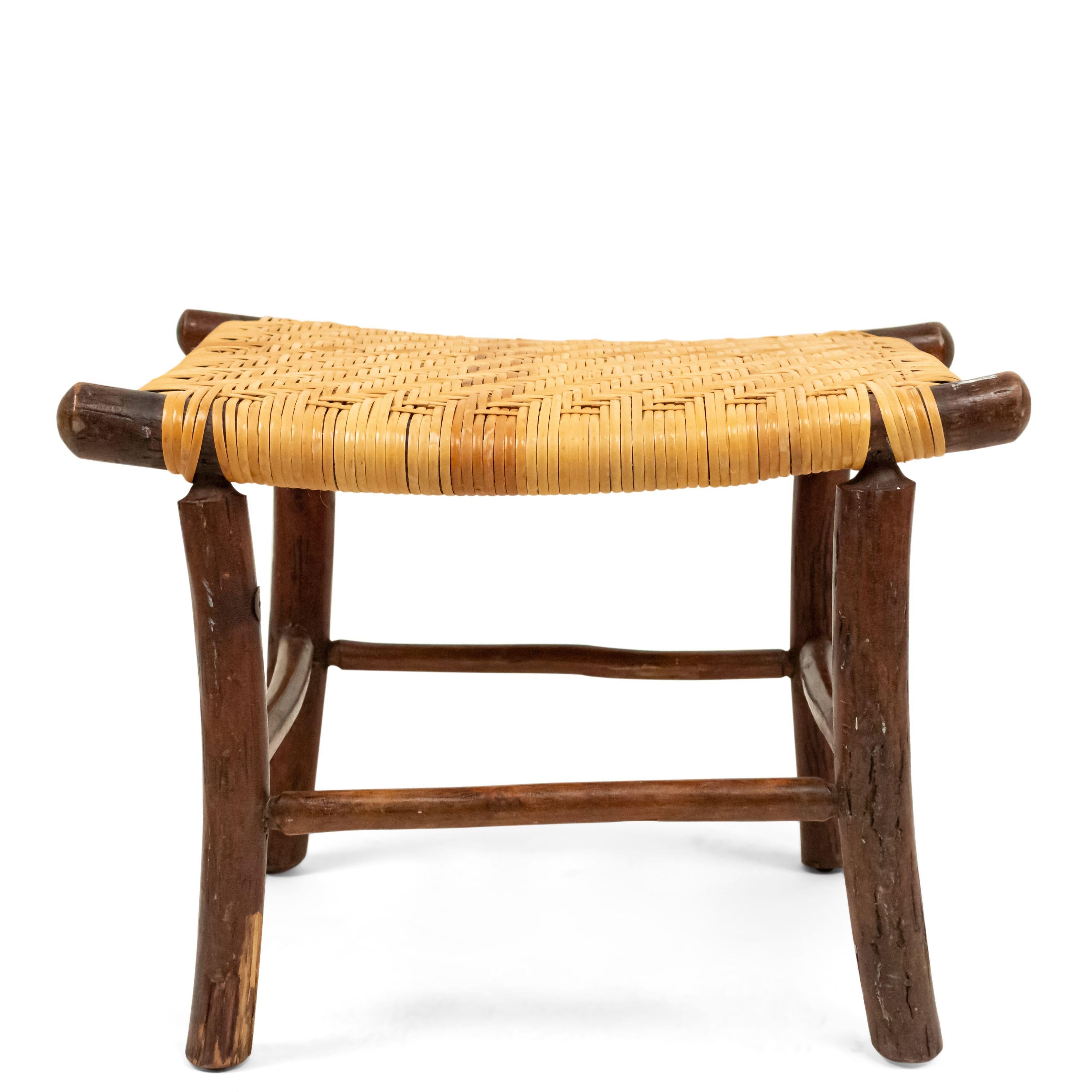 American Rustic Old Hickory foot stool with (new) woven saddle shaped seat (signed with round metal tag)
